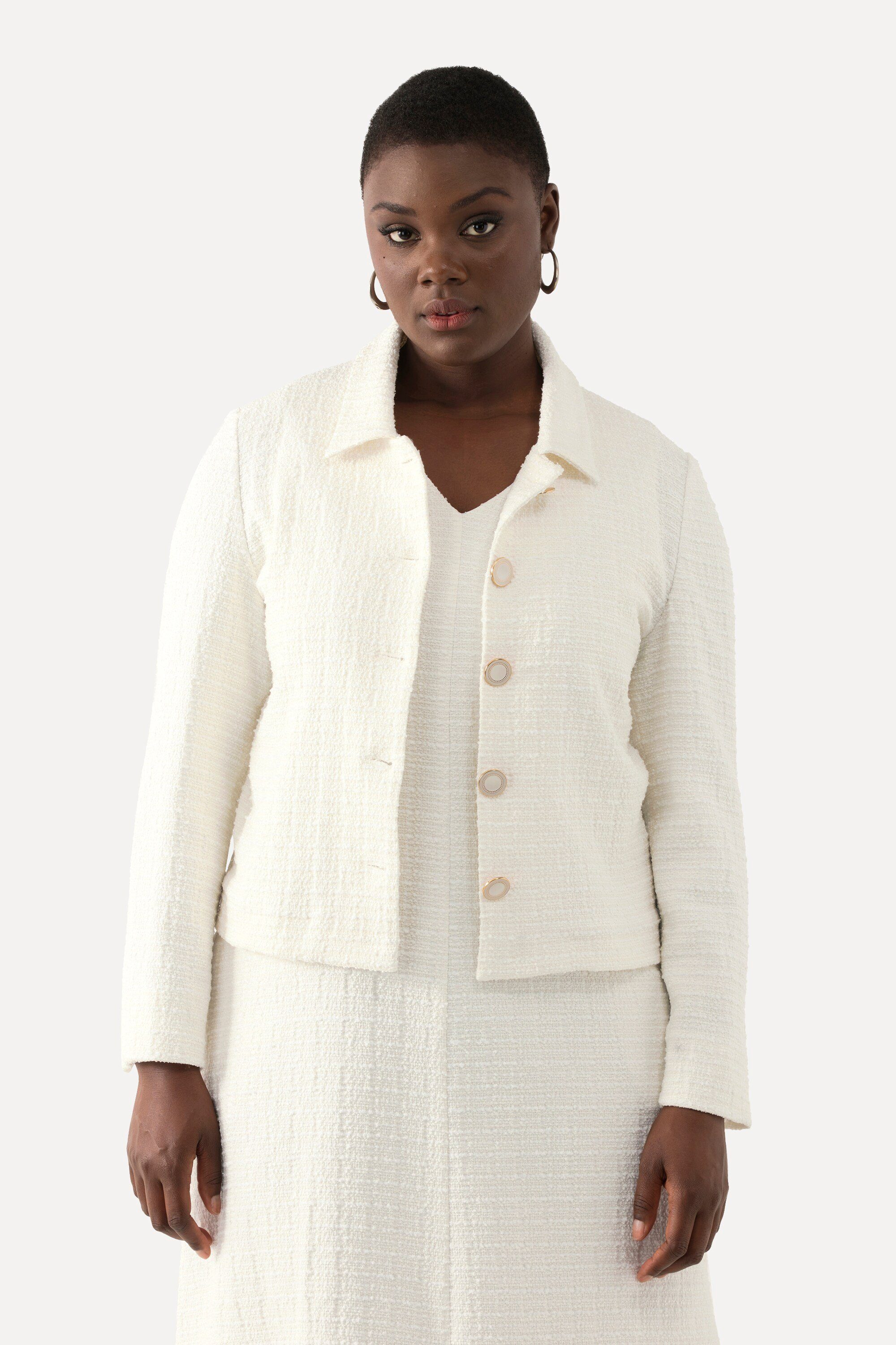 Kurzjacke Bouclé-Jacke Hemdkragen Acetatfutter