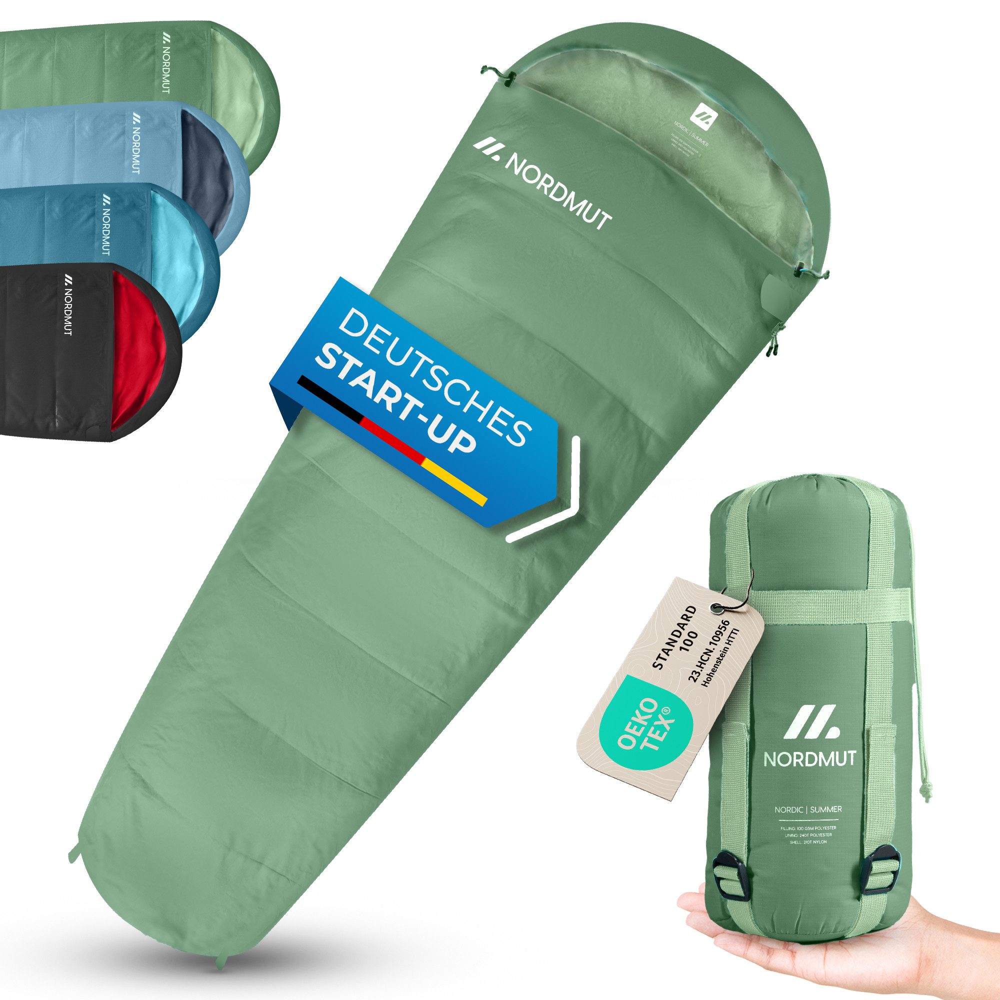 Nordmut Mumienschlafsack Sommerschlafsack Ultraleicht mit kleinem Packmaß [900g]