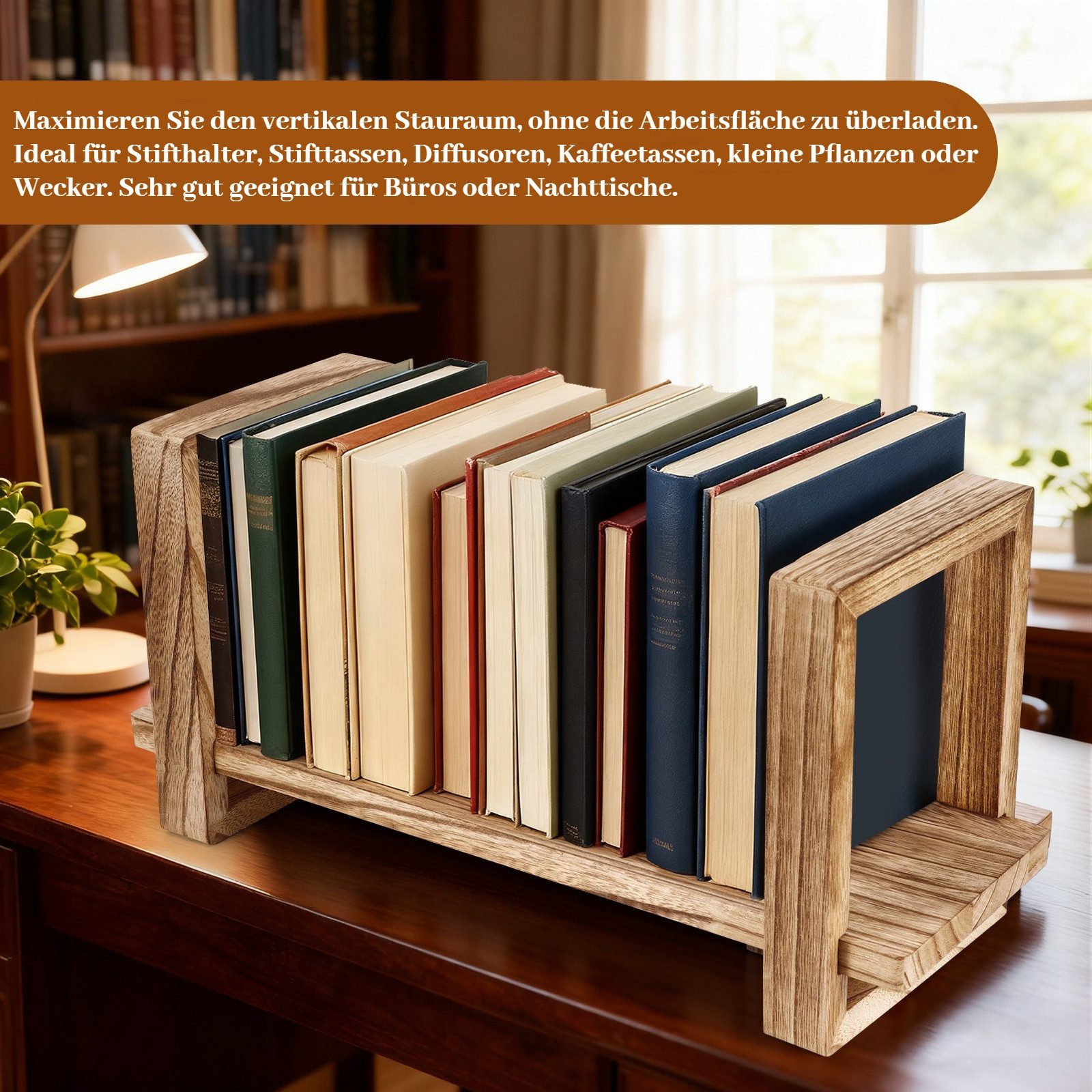 BlingBin Bücherregal Verstellbares Desktop-Bücherregal Tischregale Holz Regal ständer, 1 Stück 1-tlg., Bücherregal Schreibtisch-Organizer Zeitschriften-Dateien Gestell