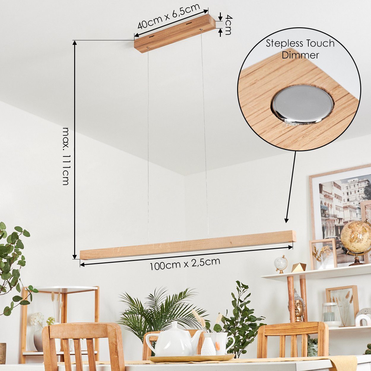 111cm, hofstein Pendelleuchte An-/Ausschalter, aus Hängelampe Natur/Weiß, Lumen 2660 über dimmbar LED wechselbar, dimmbare Höhe max. Holz/Metall/Kunststoff in