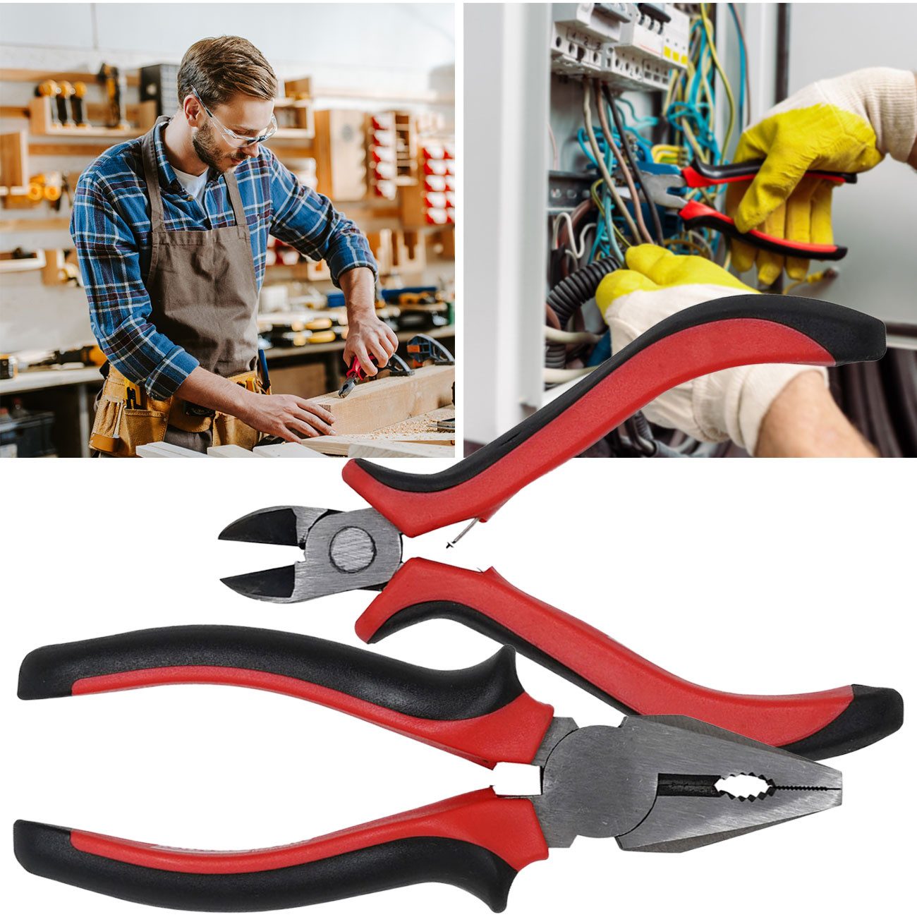 Brüder Mannesmann Werkzeuge Zangenset 2tlg. Zangen-Set, Kombizange 160mm & Seitenschneider 115mm, Stahl, 2tlg.-Set, Werkzeugstahl-Zangen-Set zum präzisen Greifen und Kabelschneiden