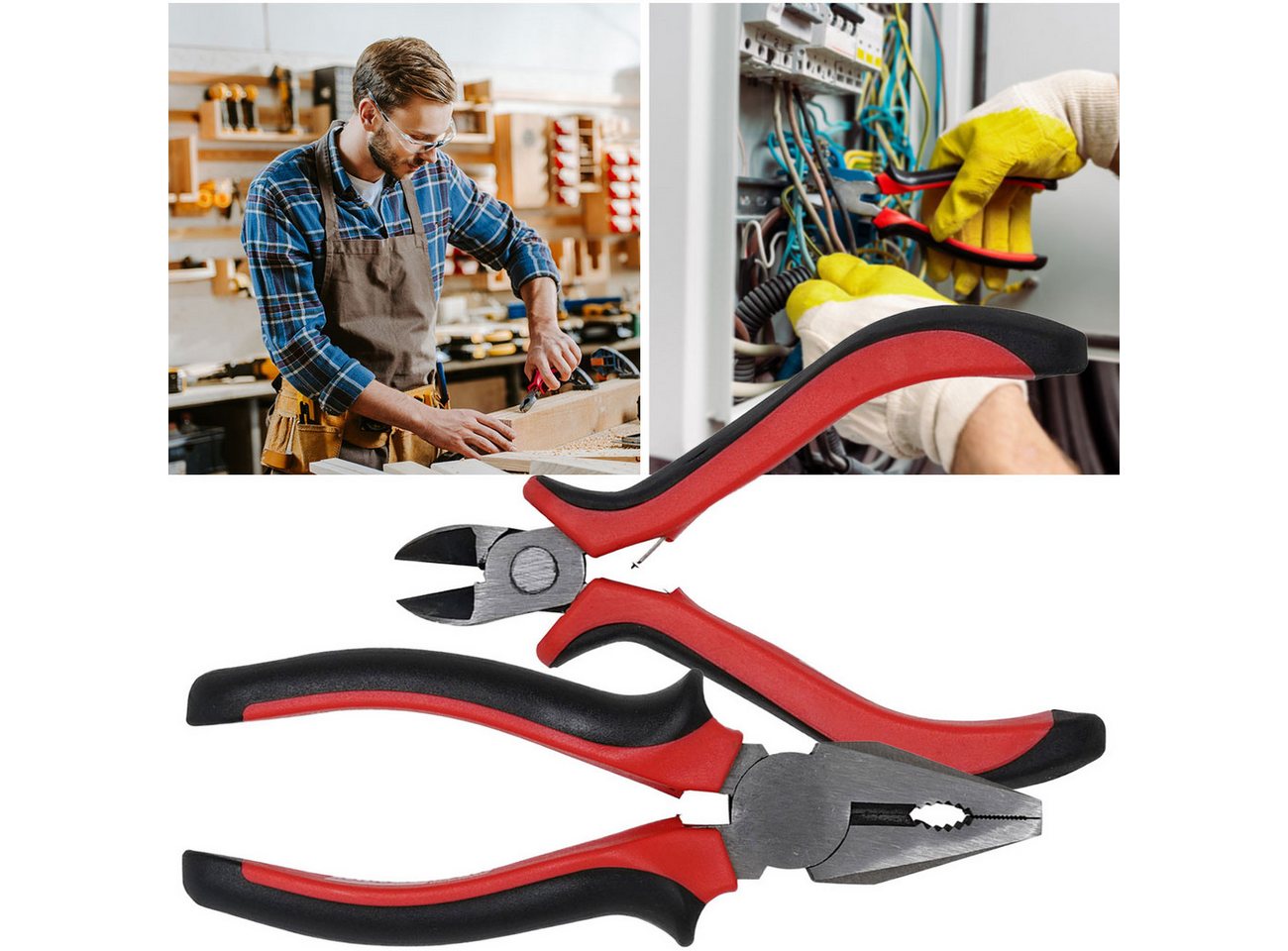 Brüder Mannesmann Werkzeuge Zangenset 2tlg. Zangen-Set, Kombizange 160mm & Seitenschneider 115mm, Stahl, 2tlg.-Set, Werkzeugstahl-Zangen-Set zum präzisen Greifen und Kabelschneiden