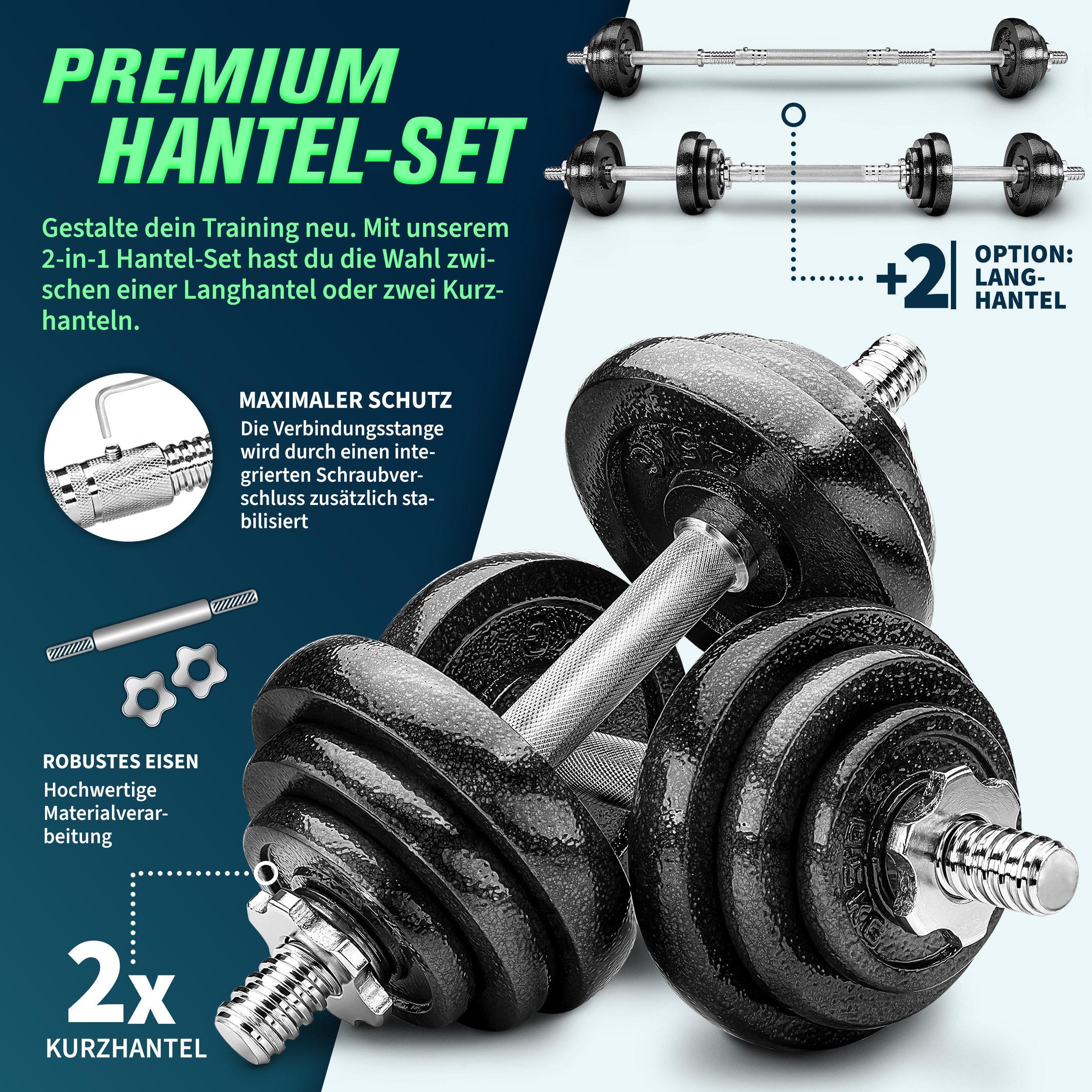 RE:SPORT Hantel-Set, 2 in 1 Hanteln Set, Hantelset Gusseisen verstellbar