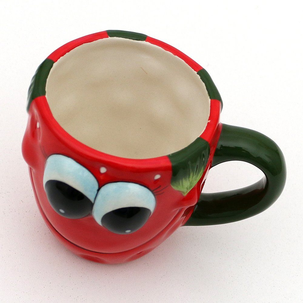 Dekohelden24 Tasse Kaffeebecher - Tasse als Erdbeer Größe H/Ø: 9 x 12 cm, 1-tlg., Dolomite