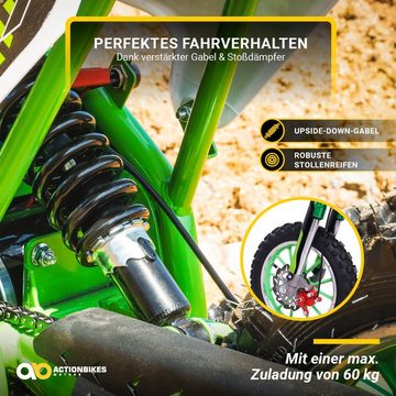 Actionbikes Motors Elektro-Kindermotorrad Kinder Crossbike Viper 1000 W Elektro - 3 Stufen - bis 25 km/h, Elektro Dirt-Bike Minicross in Grün Pocketbike ab 5 J. - Federgabel