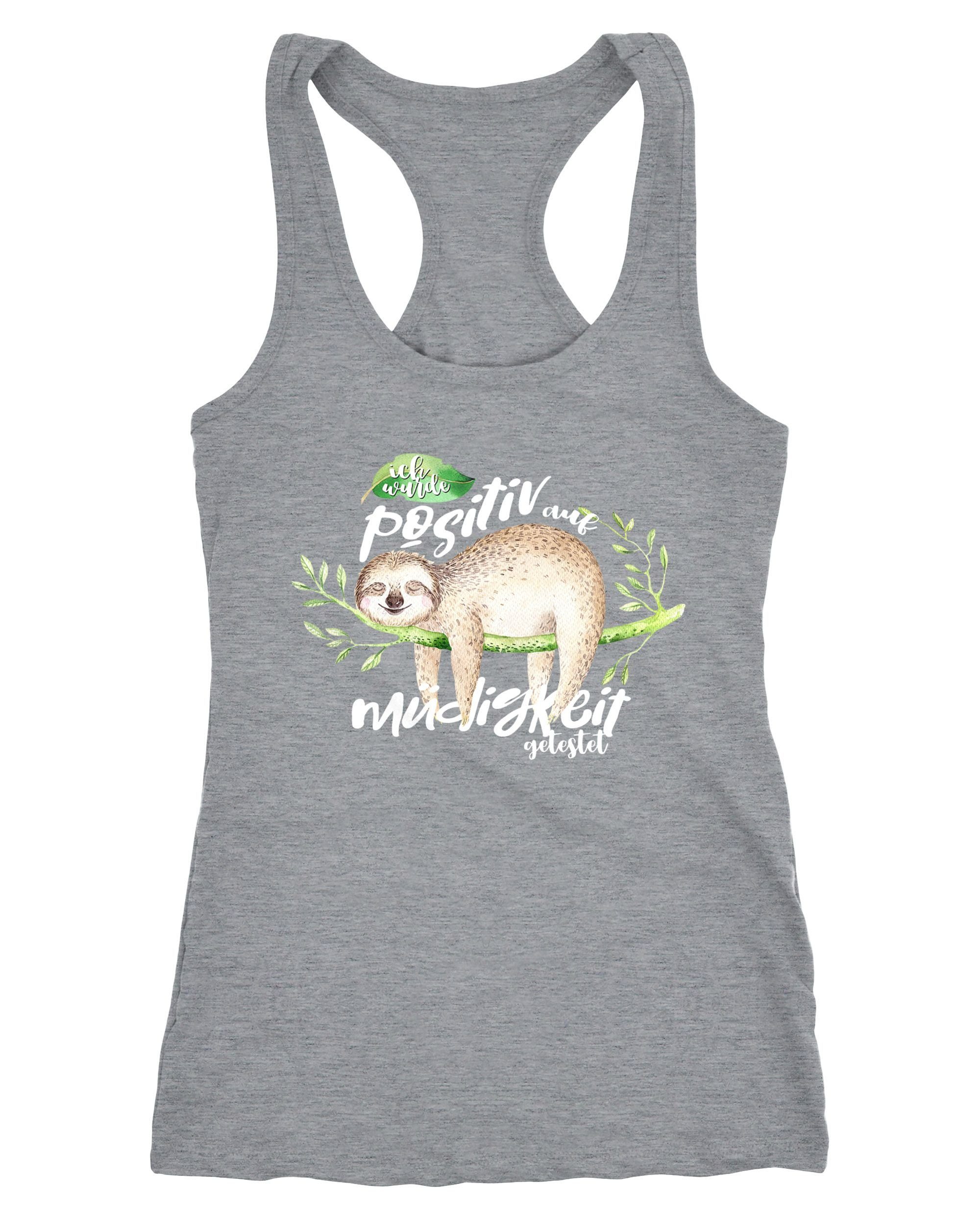 MoonWorks Tanktop Damen Tanktop Faultier Ich wurde positiv auf Müdigkeit getestet Sloth Racerback Moonworks®