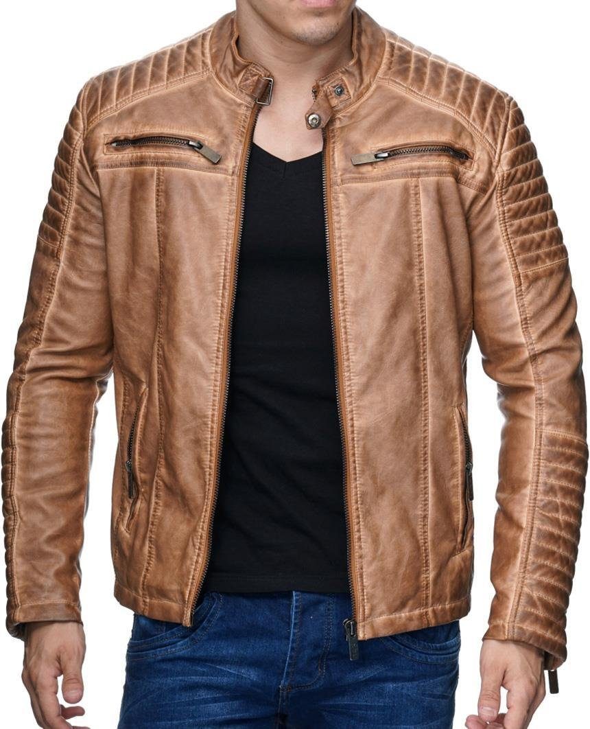 RedBridge Lederimitatjacke Red Bridge Herren Biker Jacke Kunst- Lederjacke Bikerjacke Camel
