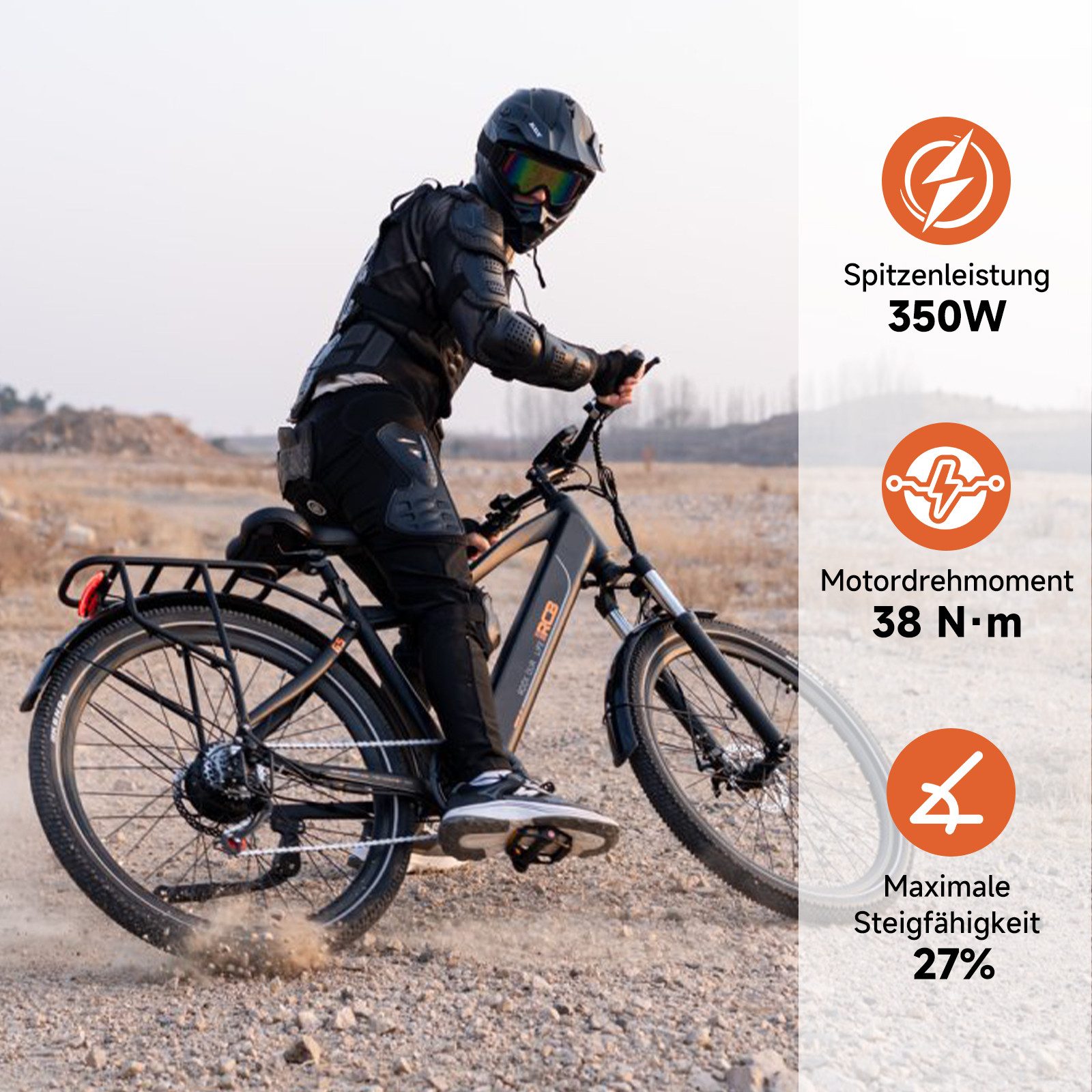 RCB E-Bike Pedelec G5 für Stadt und Gelände,27,5Zoll Herren Elektrofahrrad,13Ah,80-120 km, 7 Gang, Kettenschaltung, Heckmotor, 468 Wh, APP&NFC, ebike Herren, Drehmomentsensor, max. Geschwindigkeit: 25 km/h