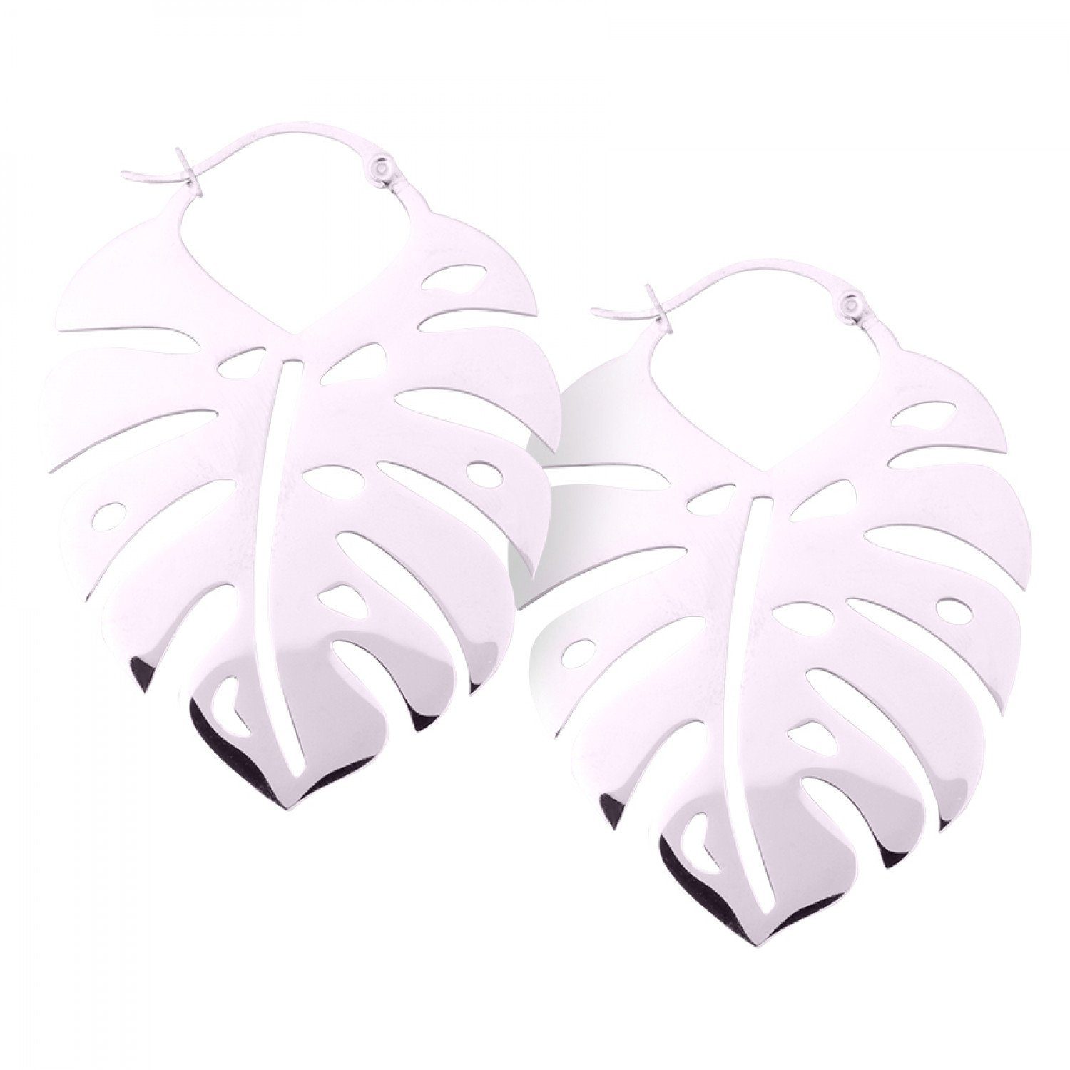 Wildcat Paar Ohrhänger Monstera Leaf Hoops - Silber, Chirurgenstahl 316L - wasserfest, langlebig, hautverträglich