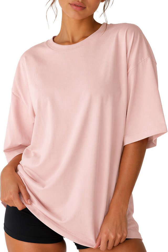 Reichstadt Oversize-Shirt Damen Oversized Kurzarmshirt 24RSW058 Luftiges Baumwolljersey mit formstabilem Rippbund