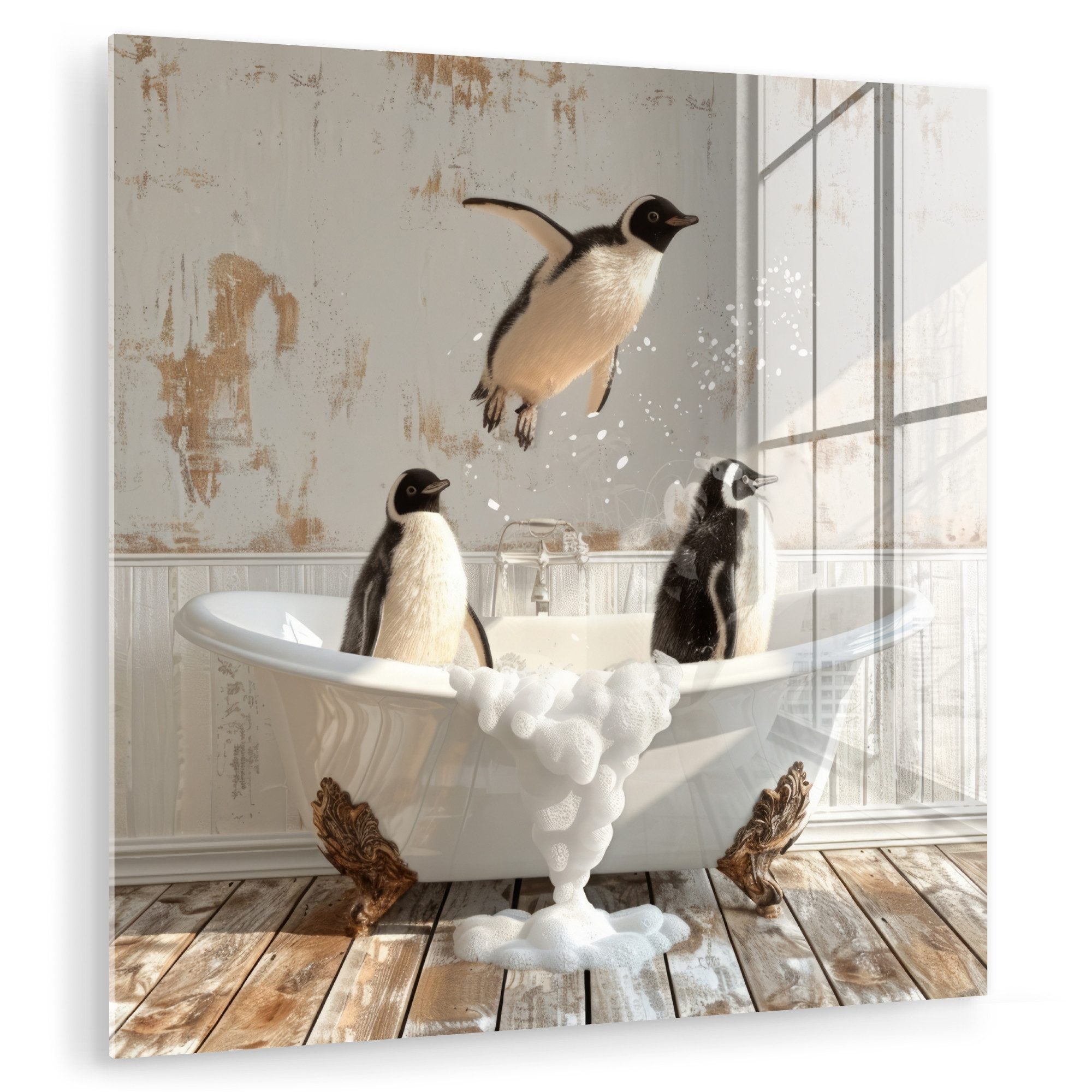 MuchoWow Acrylglasbild Vintage - Pinguin - Badewanne - Schaumstoff, Inkl. A günstig online kaufen
