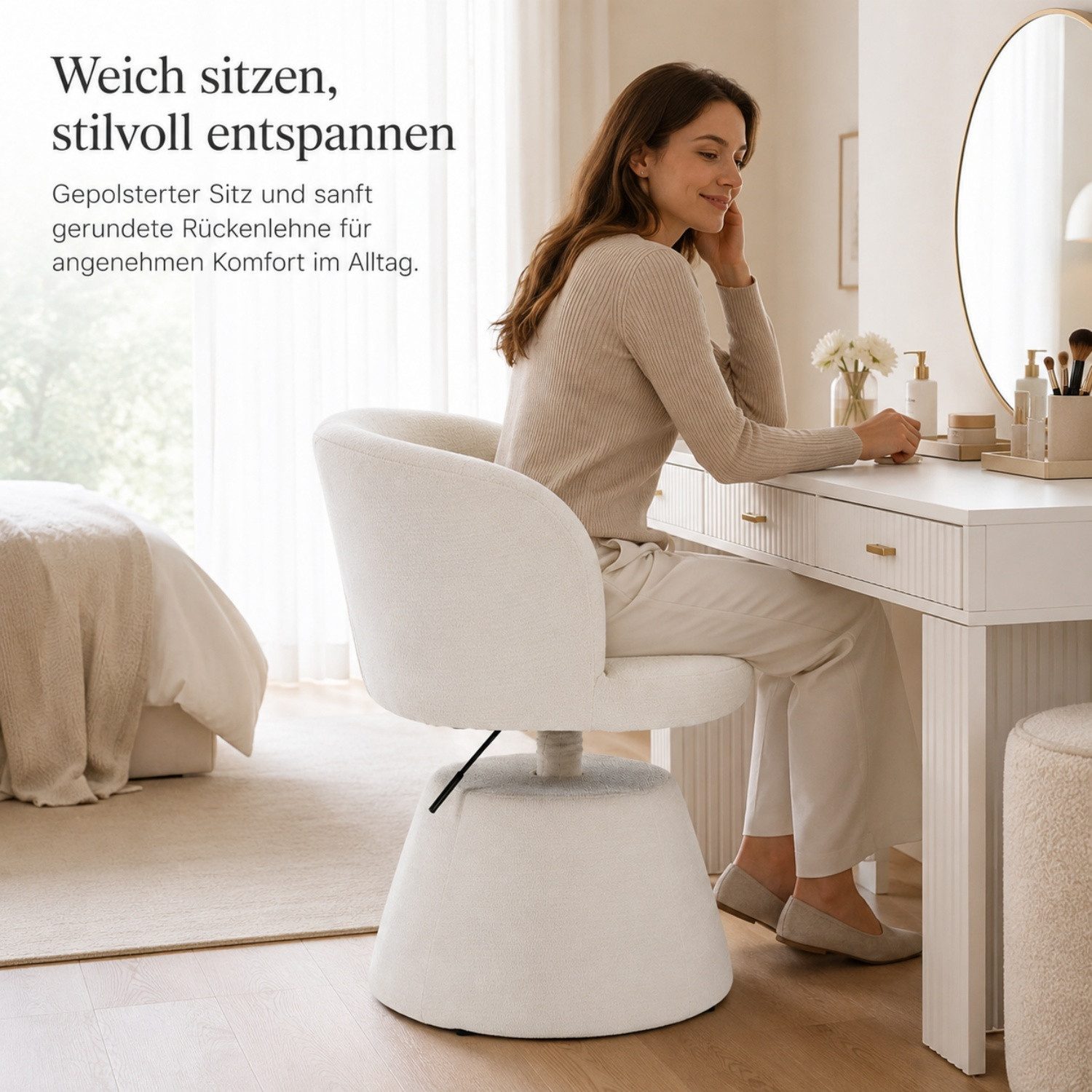 ANYSUN Polsterstuhl Bürostuhl Drehstuhl Stuhl, Schminkstuhl mit Armlehnen, (Höhenverstellbarer, um 360° drehbarer Barhocker,runder Esszimmerstuhl mit Chenille-Bezug, 1 St), ergonomischer Akzentstuhl für Schlafzimmer, Kücheninsel und Bar