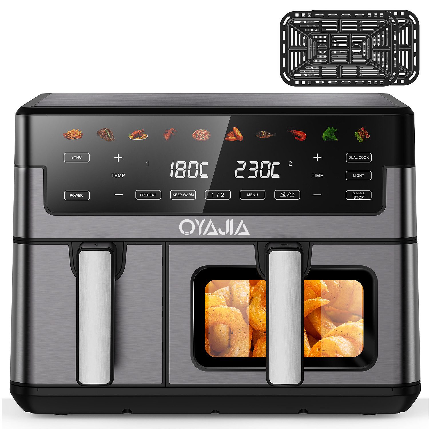 oyajia Heißluftfritteuse Heißluftfritteuse Dual Zone Heißluftfritteuse XXL, 10 Programme, Air fryer 10 L, Ohne Öl Frituese, Temperaturregelung für das Luftbraten, Braten, 2600,00 W