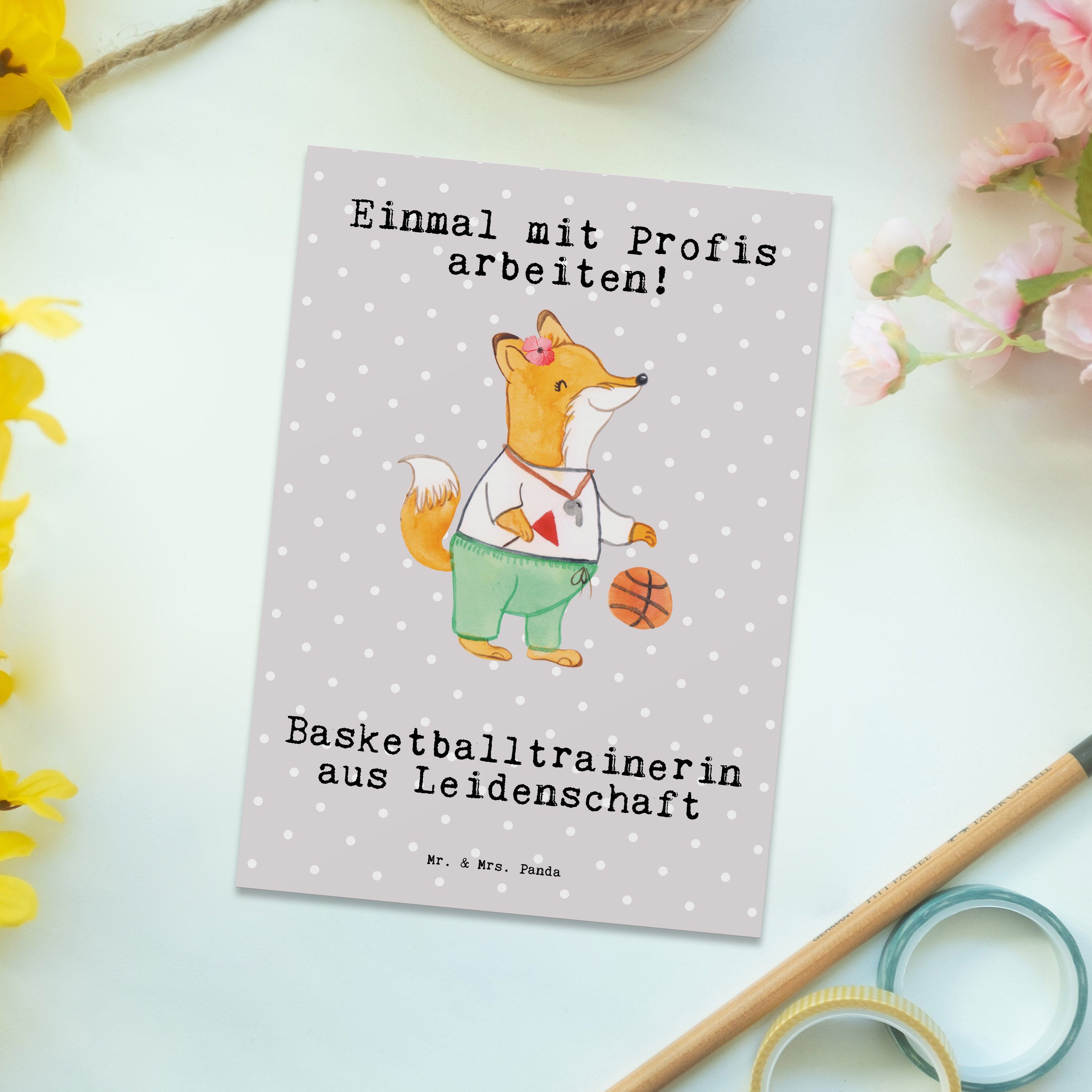 Geschenk, Basketballtrainerin Grau Einla Pastell Panda & aus Mrs. Postkarte Leidenschaft - - Mr.