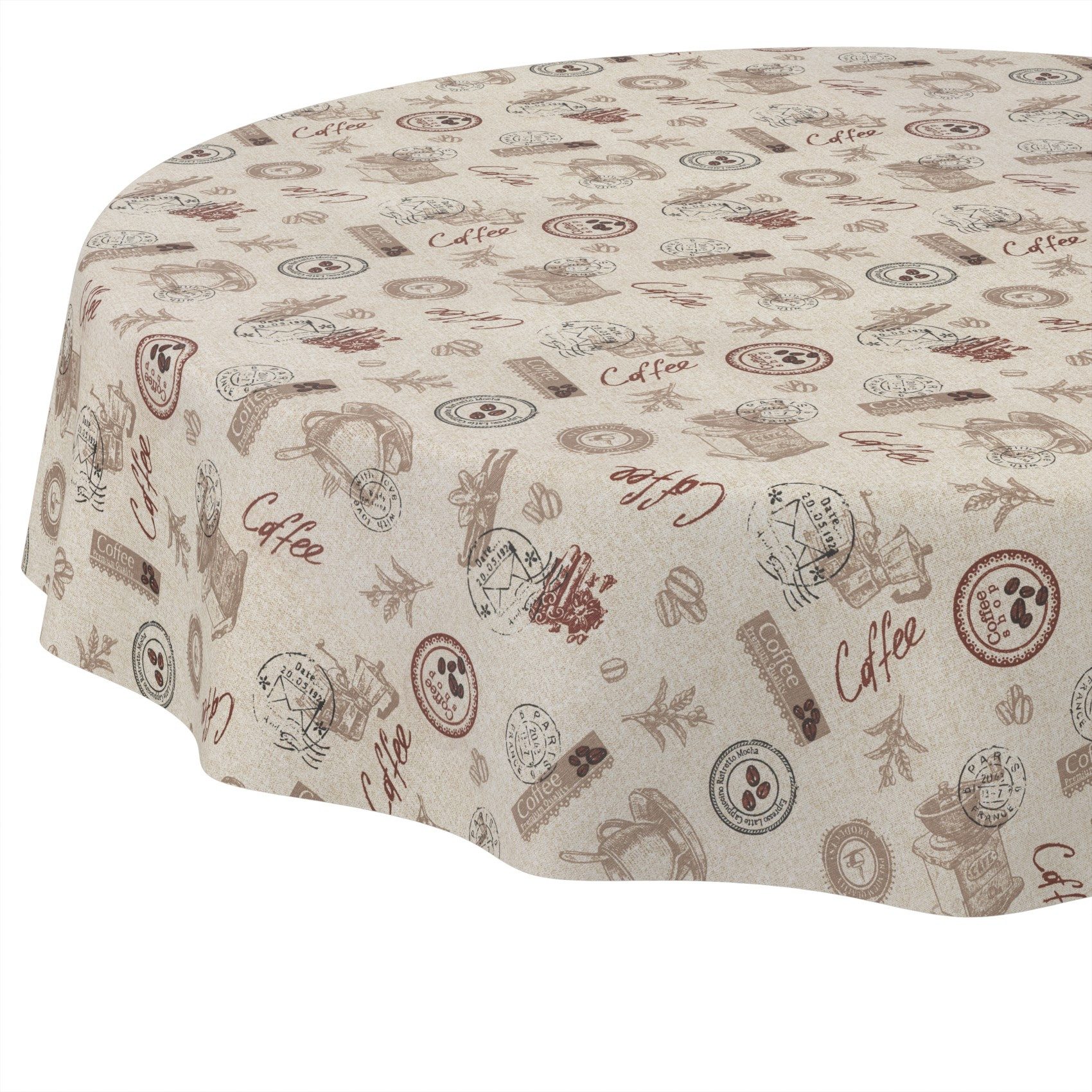 ANRO Tischdecke abwaschbar Tischtuch Baumwolle Polyester wasserabweisend (Einzelstück 1-tlg), Schmutzabweisend Genuß Braun Rund 100cm