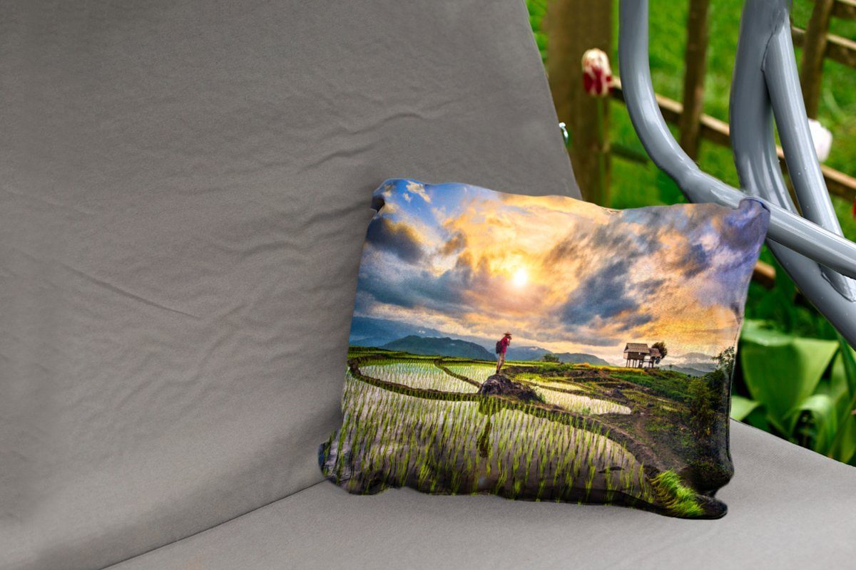 MuchoWow farbenprächtigen, Kissenhülle wunderschönen Polyester, Reisfelder Outdoor-Dekorationskissen, Thailands einem unter Die Dekokissenbezug, Dekokissen