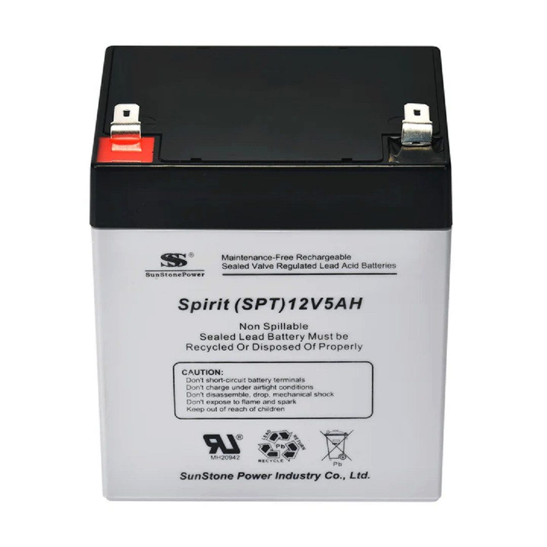 Sunstone Power 12 Volt Batterie 5AH AGM Stromspeicher Akku für Solar Beleuchtung Свинцово-кислотные аккумуляторы SPT12-5 5000 mAh (12 V), Auslaufsicher und wartungsfrei, geringe Selbstentladung (3% / Monat)