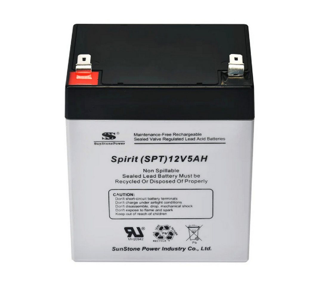 Sunstone Power 12 Volt Batterie 5AH AGM Stromspeicher Akku für Solar Beleuchtung Bleiakkus SPT12-5 5000 mAh (12 V), Auslaufsicher und wartungsfrei, geringe Selbstentladung (3% / Monat)