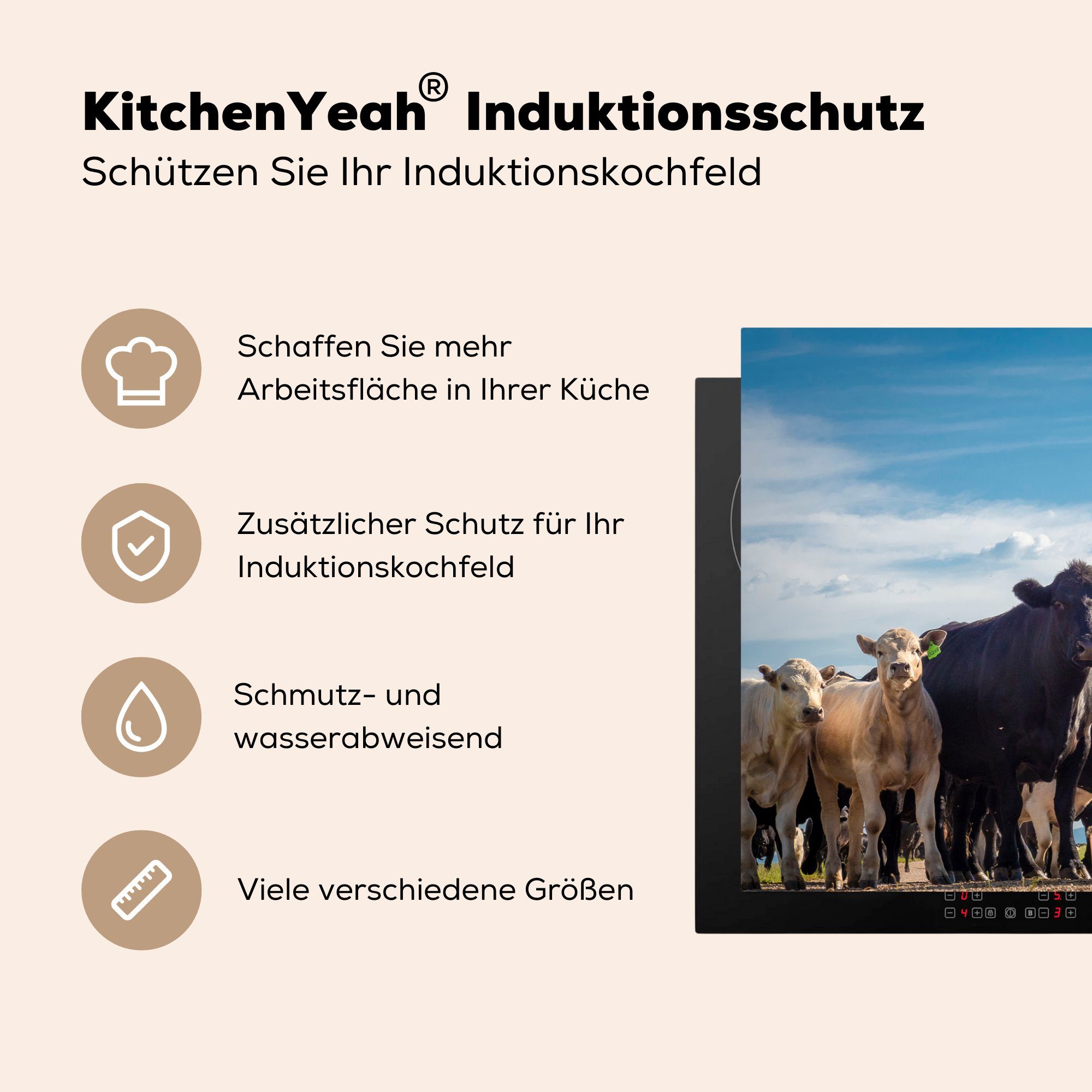 Vinyl, Tiere die cm, - MuchoWow Induktionskochfeld Ceranfeldabdeckung 81x52 tlg), für Kuh Schutz Luft, Herdblende-/Abdeckplatte - küche, (1