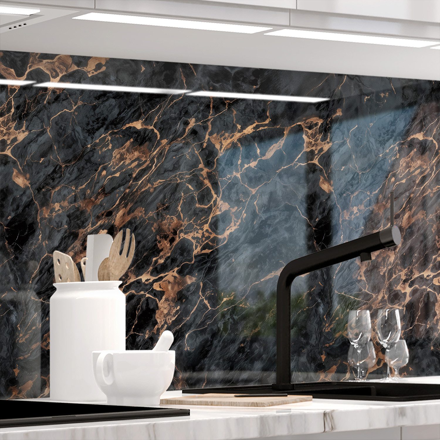 Stickerprofis Küchenrückwand MARMOR KUPFER (Glasoptik), (Premium), 1,5mm, selbstklebend, hält auf besonders vielen Öberflächen