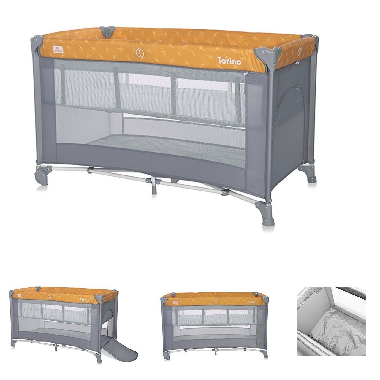Lorelli Baby-Reisebett Reisebett Torino 2 Ebenen, faltbar seitliche Öffnung Tragetasche Matratze
