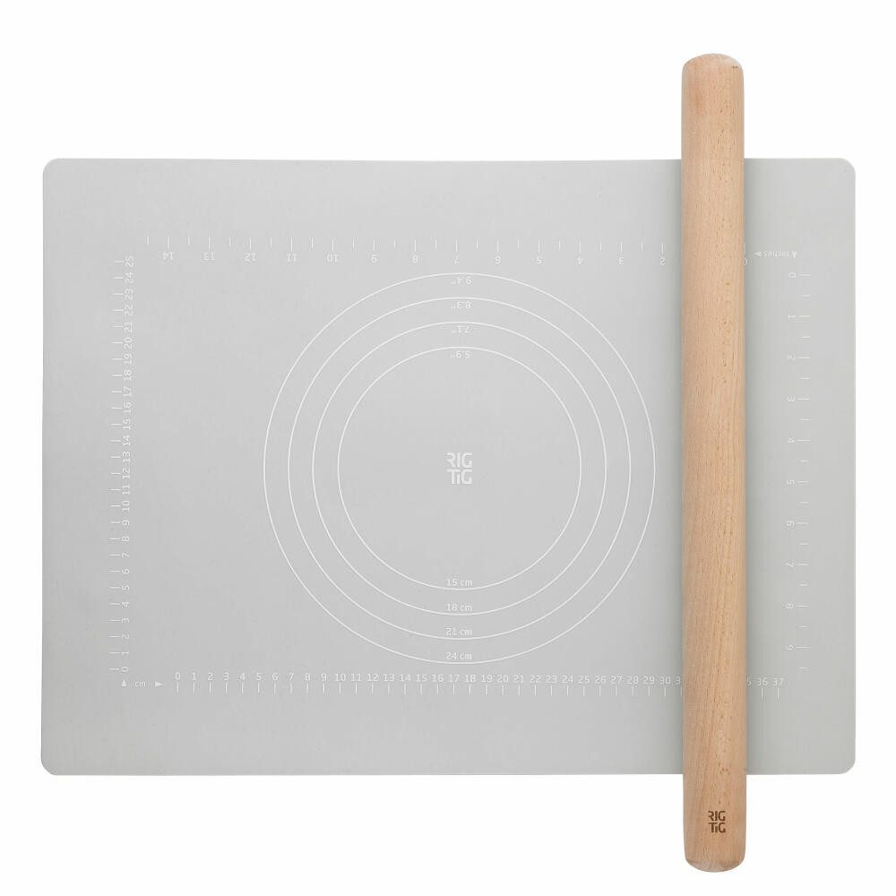 RIG-TIG Backmatte Bake-It, Silikon, Buchenholz (Set, 2-tlg), 1 Teigroller