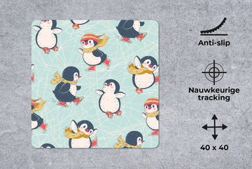 MuchoWow Gaming Mauspad Kinder - Pinguin - Schlittschuhe - Winter - Muster (1-St), Mousepad mit Rutschfester Unterseite, Gaming, 40x40 cm, XXL, Großes