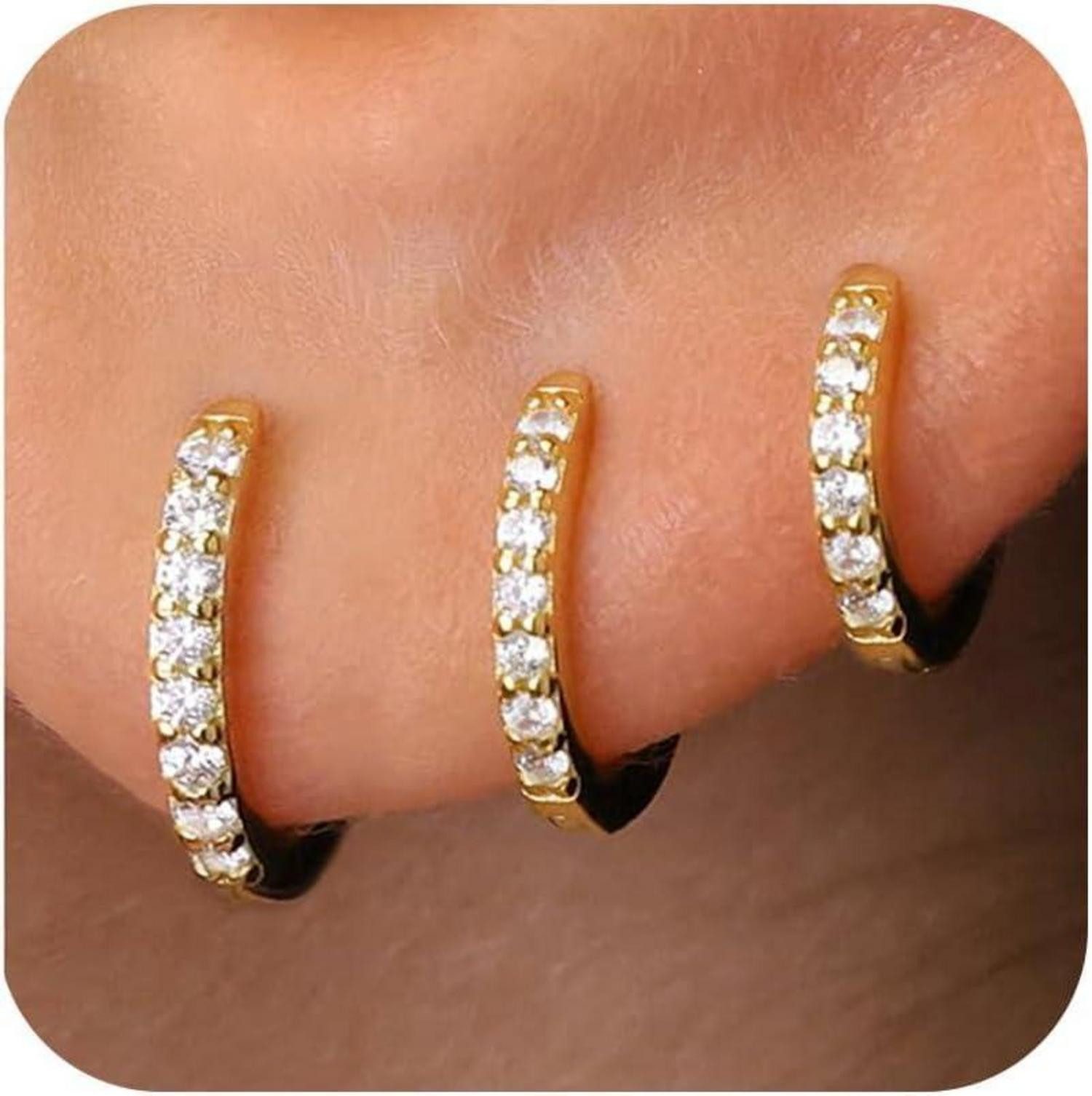 Schmuckset 3 Paar Creolen Silber 925 Gold Damen Ohrringe Set 14K Vergoldet Mini