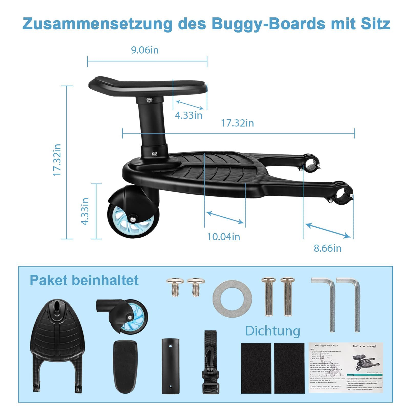 Youyijia Montagezubehör Buggy Board Trittbrett mit Sitz für Kinderwagen Rollbrett – Bild 4 von 5