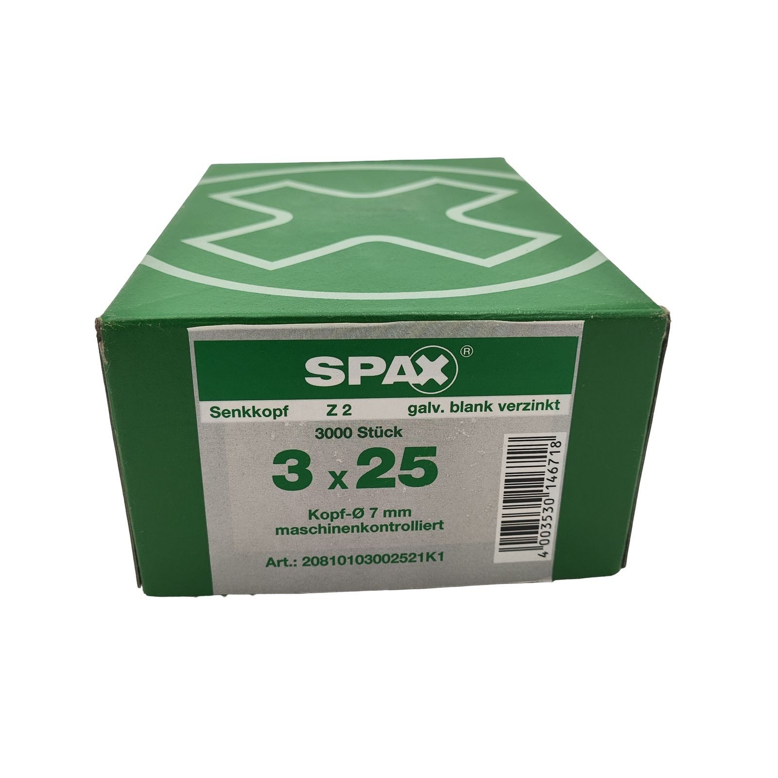 SPAX Holzbauschraube 3000x Schrauben 3x25 Senkkopf verzinkt Holzschrauben Z2, (3000 St)