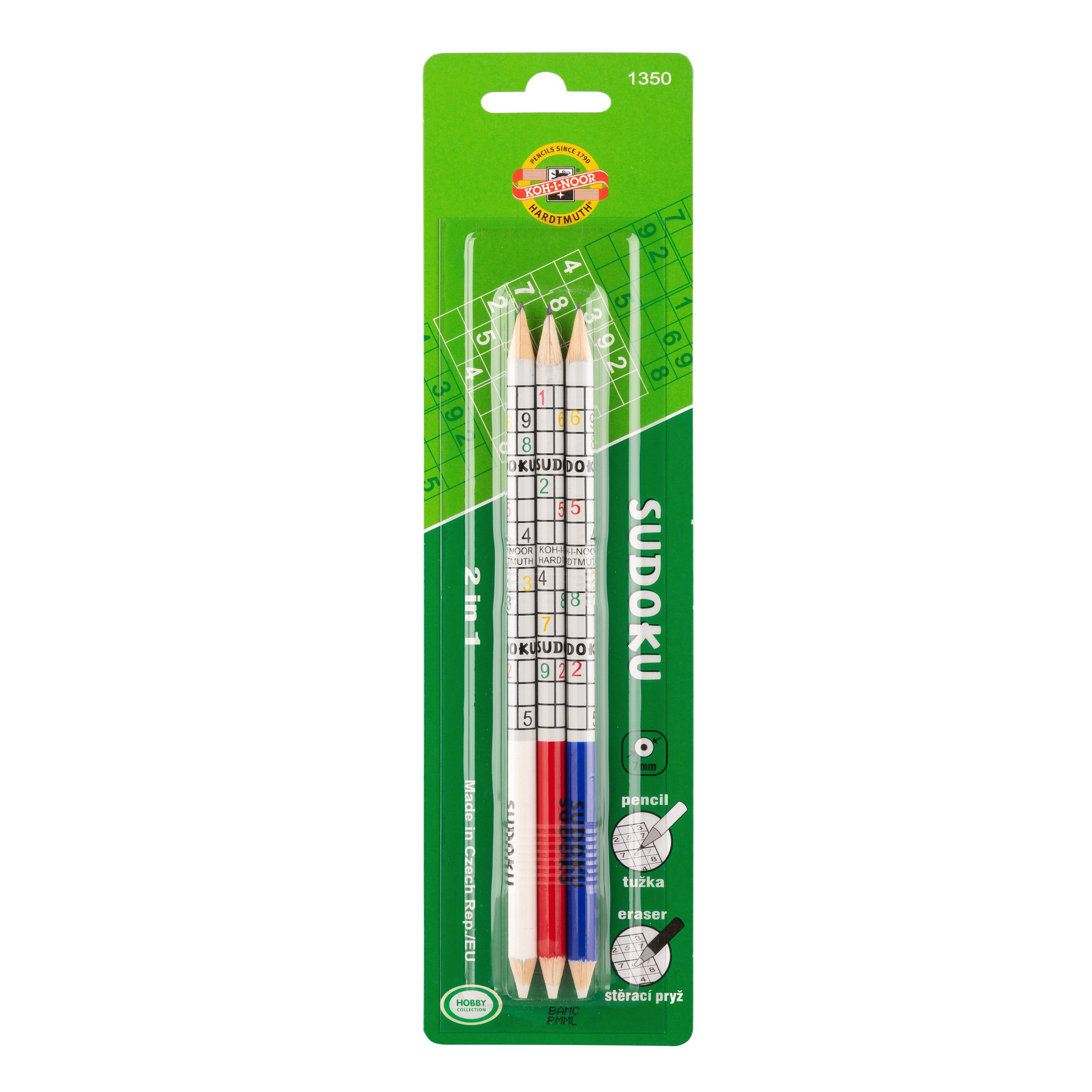 KOH-I-NOOR Bleistift KOH Bleistifte für Sudoku 2B 3er mit Radiergummi
