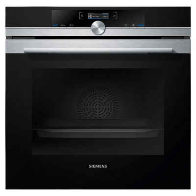 SIEMENS Einbaubackofen Siemens HB634GBS1 Backofen 71 Liter Edelstahl/Schwarz, mit Teleskopauszug nachrüstbar, Hydrolytisch zum Teil katalytisch, SoftMove, EcoClean