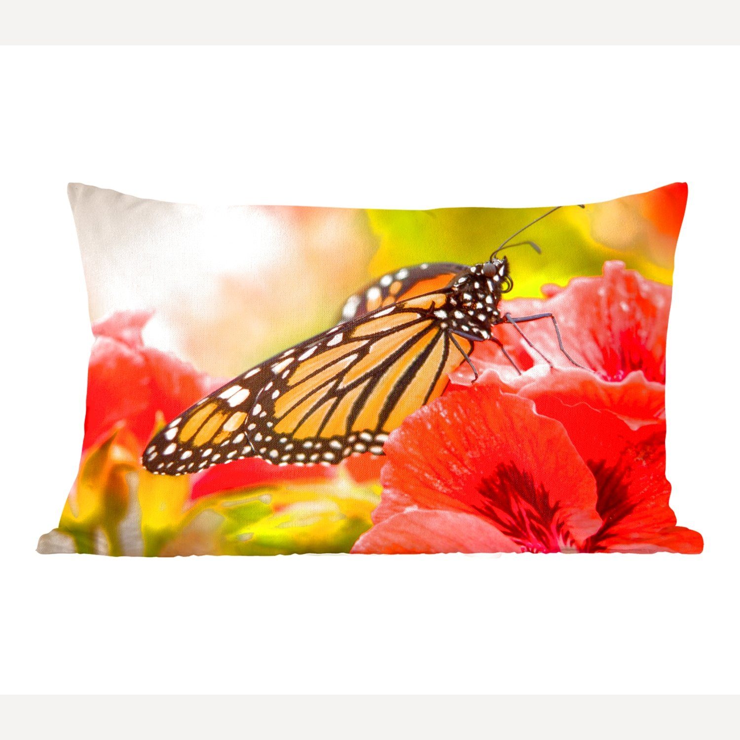 MuchoWow Dekokissen Blumen - Schmetterlinge - Monarch, Wohzimmer Dekoration, Zierkissen, Dekokissen mit Füllung, Schlafzimmer