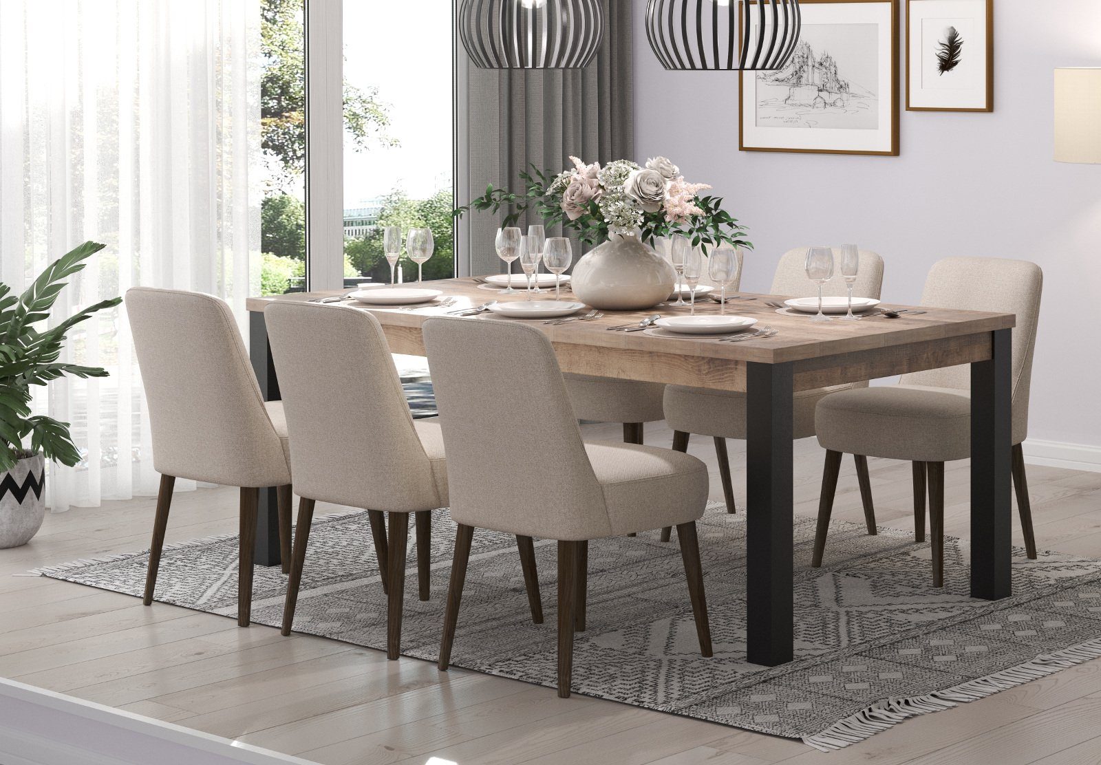 trendteam Esstisch Emile (Esstisch in Eiche Tabak und schwarz, 200 x 100 cm), bis zu 8 Personen