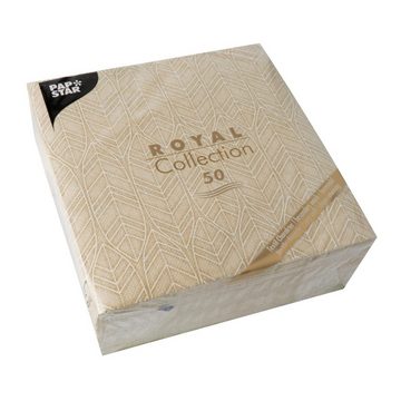 PAPSTAR Papierserviette 50 Servietten "ROYAL Collection" 1/4-Falz 40 cm x 40 cm sand "Leaves", (50 St), 1/4-Falzung