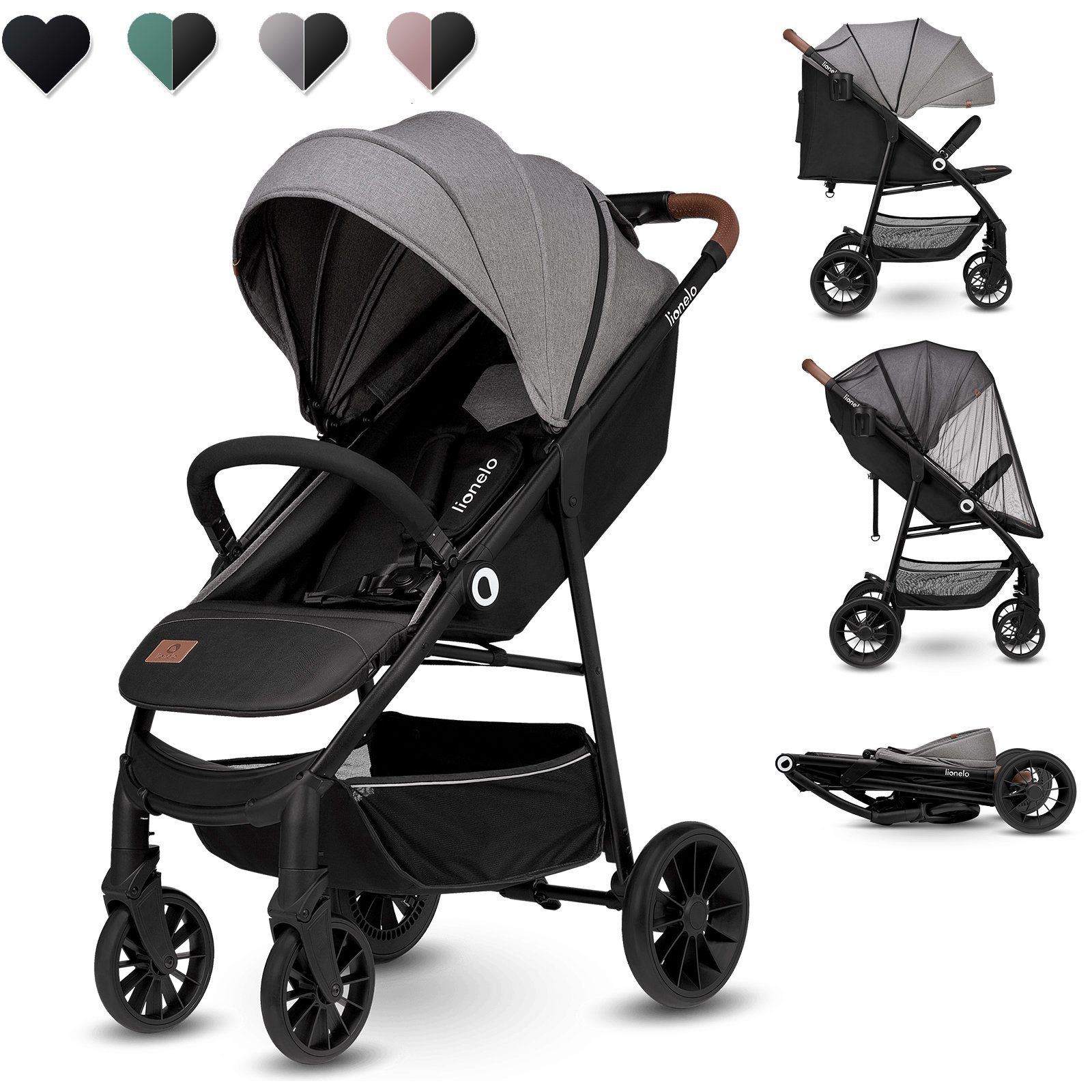 lionelo Kinder-Buggy Zoey, Moskitonetz Große EVA-Räder bis 15 Kg  Sonnenschutz