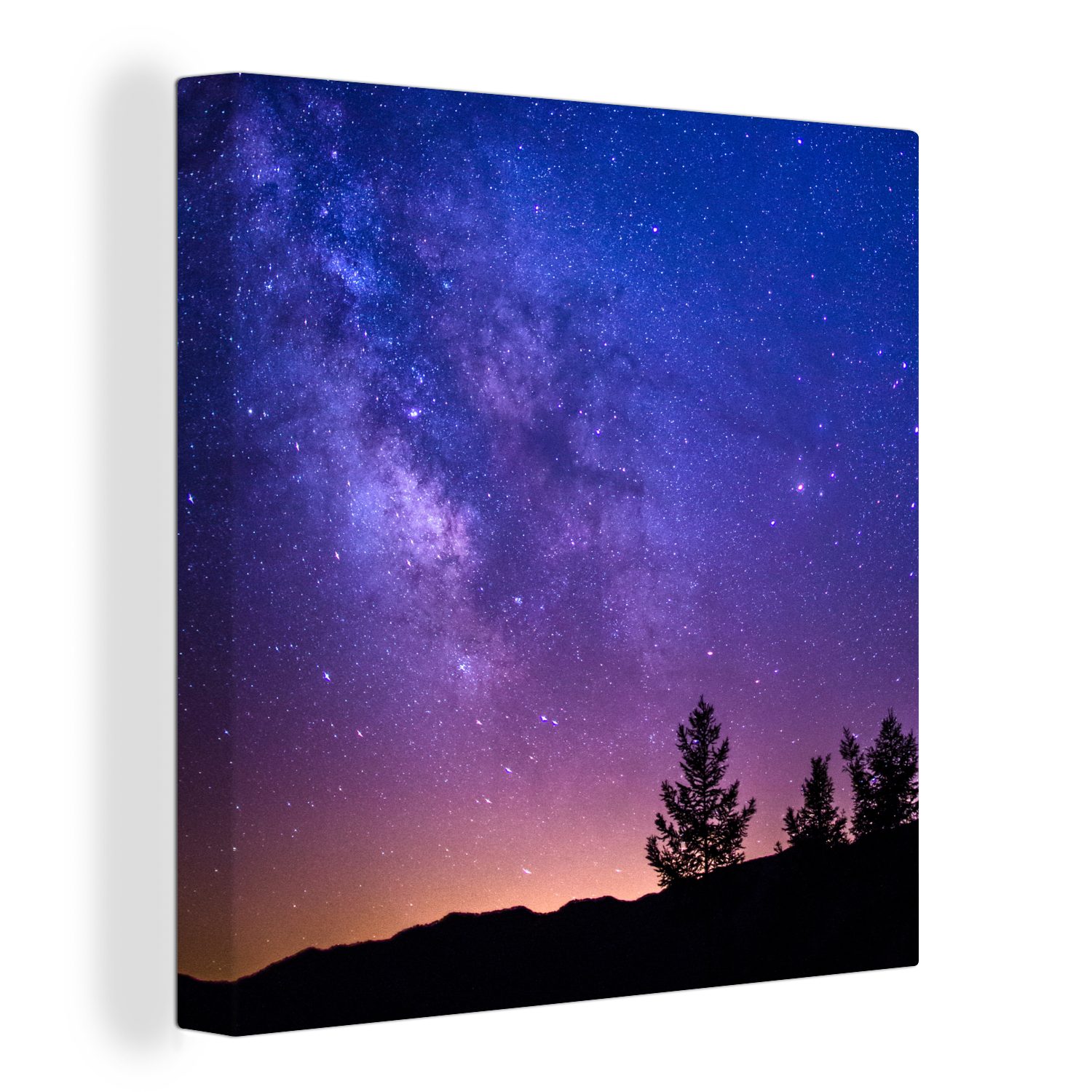 OneMillionCanvasses® Leinwandbild Lila Milchstraße über einem Gebirge, (1 St), Leinwand Bilder für Wohnzimmer Schlafzimmer