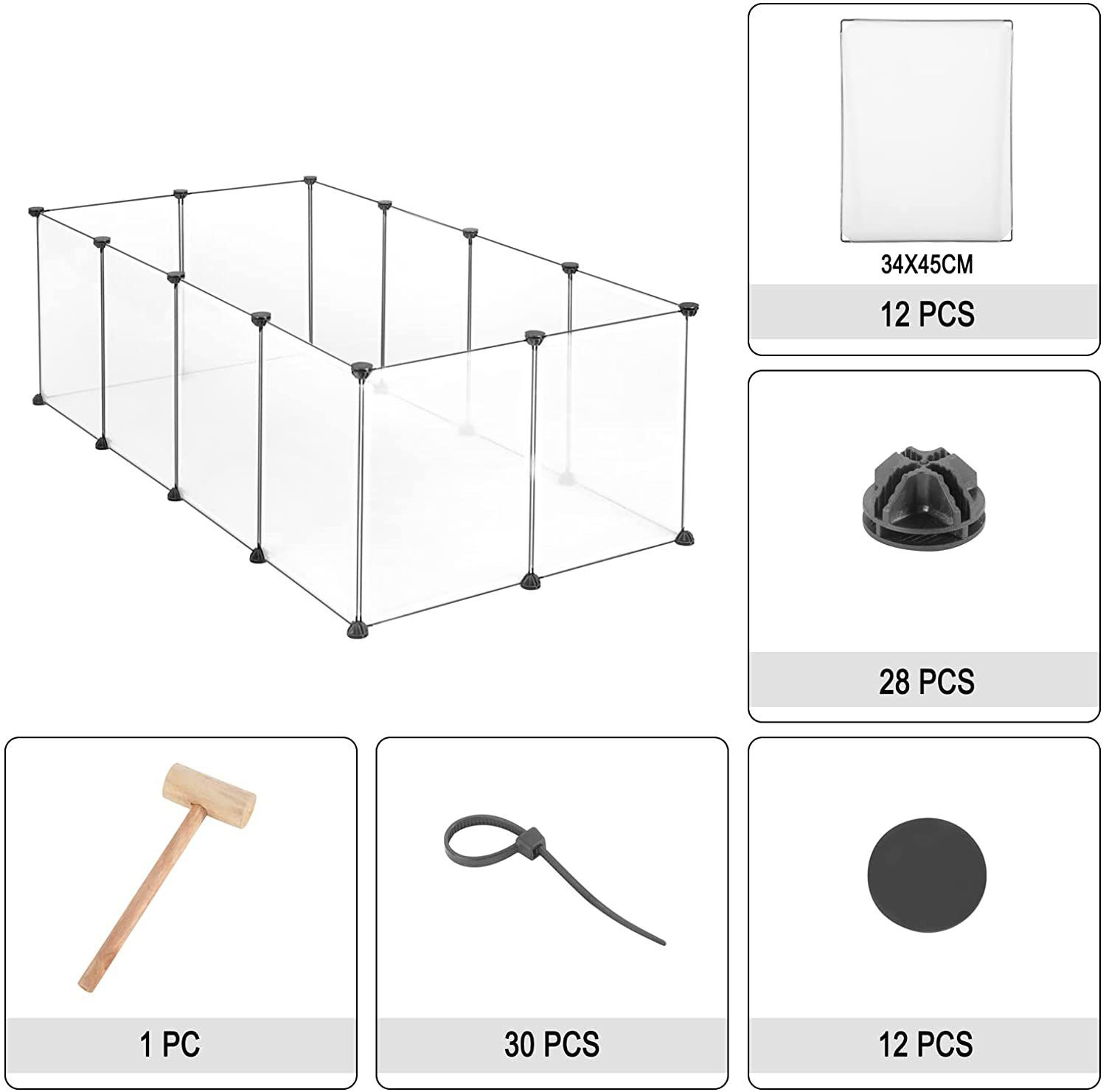 EUGAD Freigehege, für Kaninchen Hasen DIY 12 Platten 145x75x46 cm