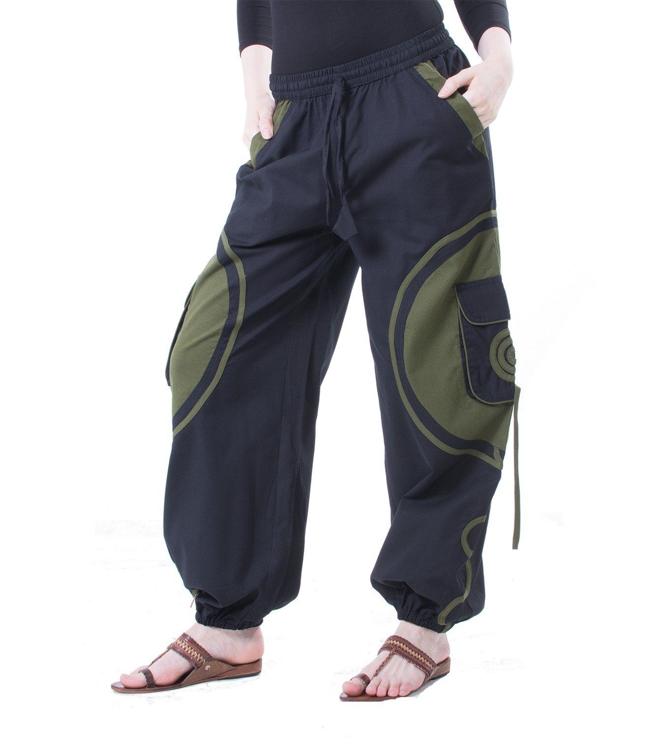 Hose Magie Boho Schwarz / Unisex Freizeit MAGIE und Hose Kunst UND Cargohose Cargohose Army Goahose Green Yoga KUNST