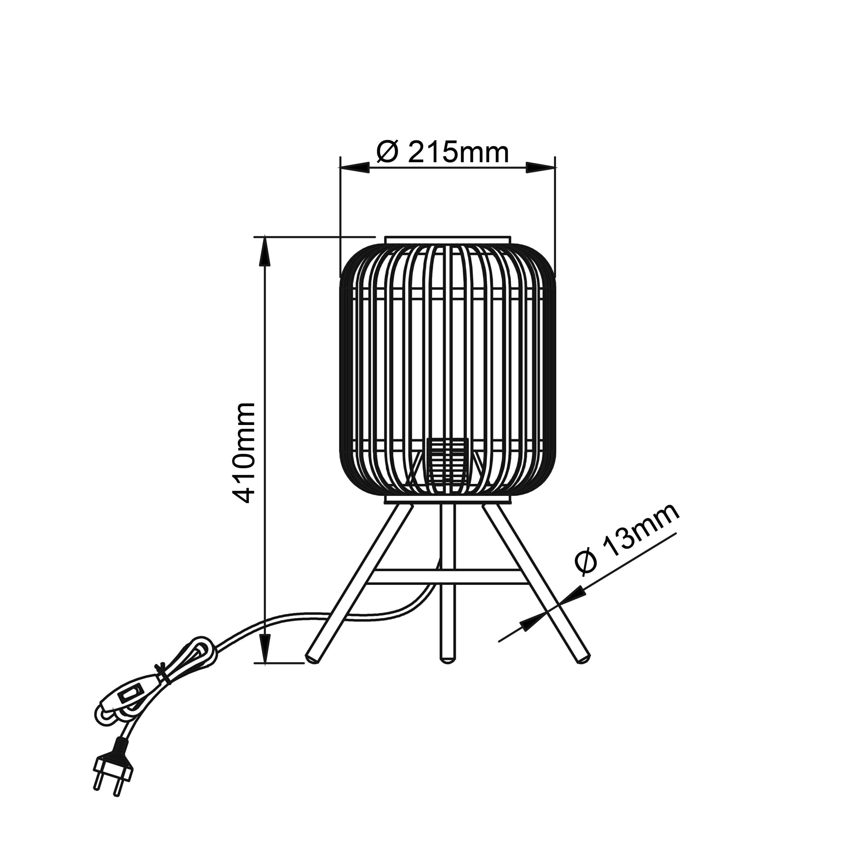 holz Brilliant Tischleuchte Woodrow, Woodrow 1x Metall/Bambus, Lampe, Tischleuchte dunkel/schwarz, A60