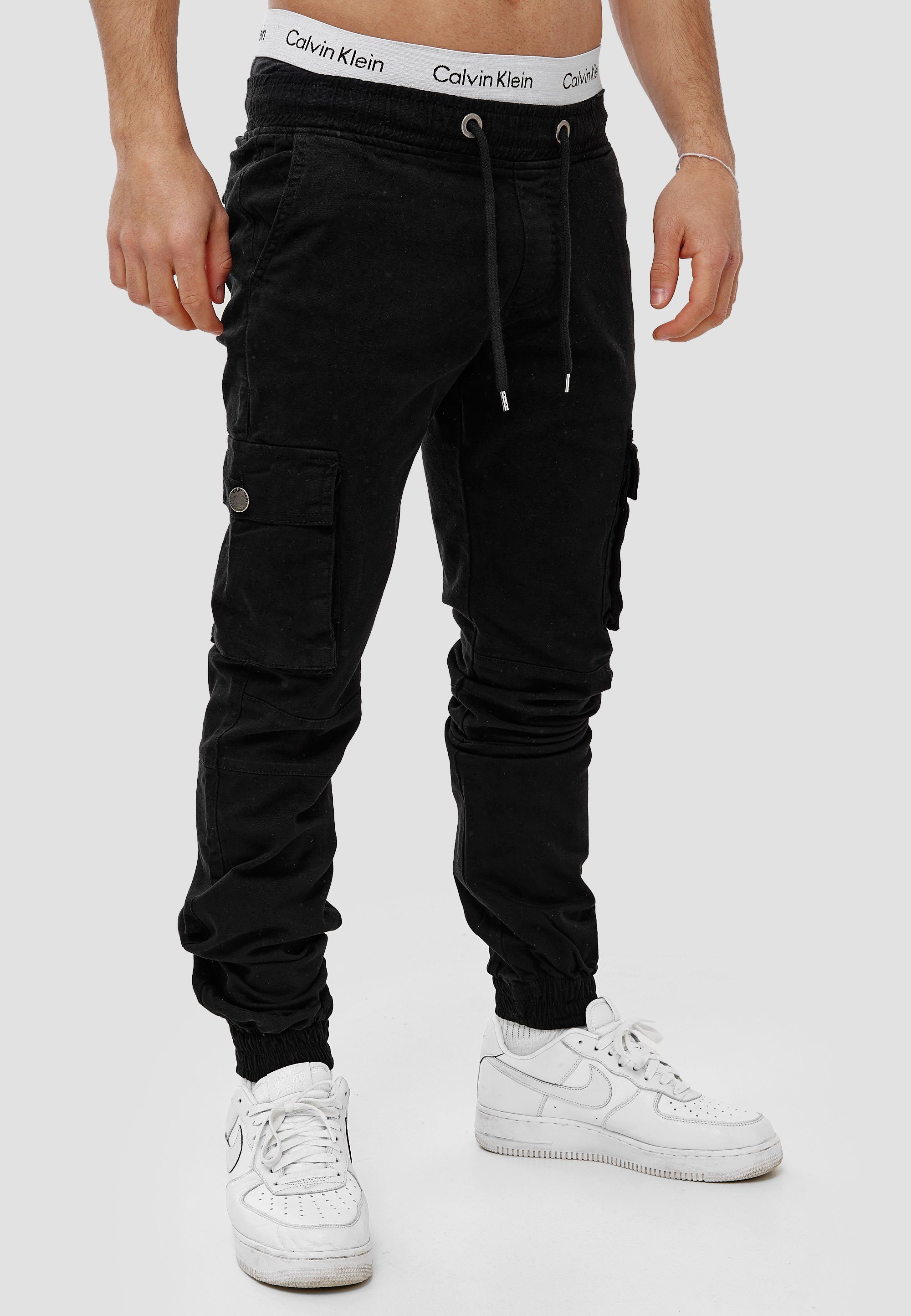 Business Casual Streetwear, Straight-Jeans Schwarz 1-tlg) (Chino H-3413 Freizeit OneRedox Cargohose