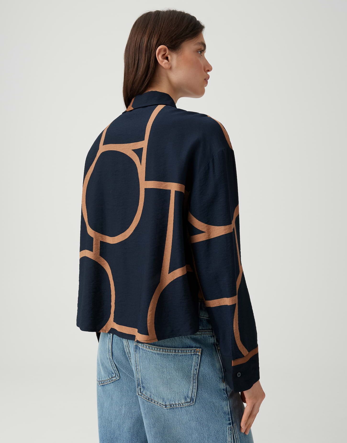 OPUS Langarmbluse aus Twill mit grafischem Muster Fließender Fall für elegante Everyday Styles