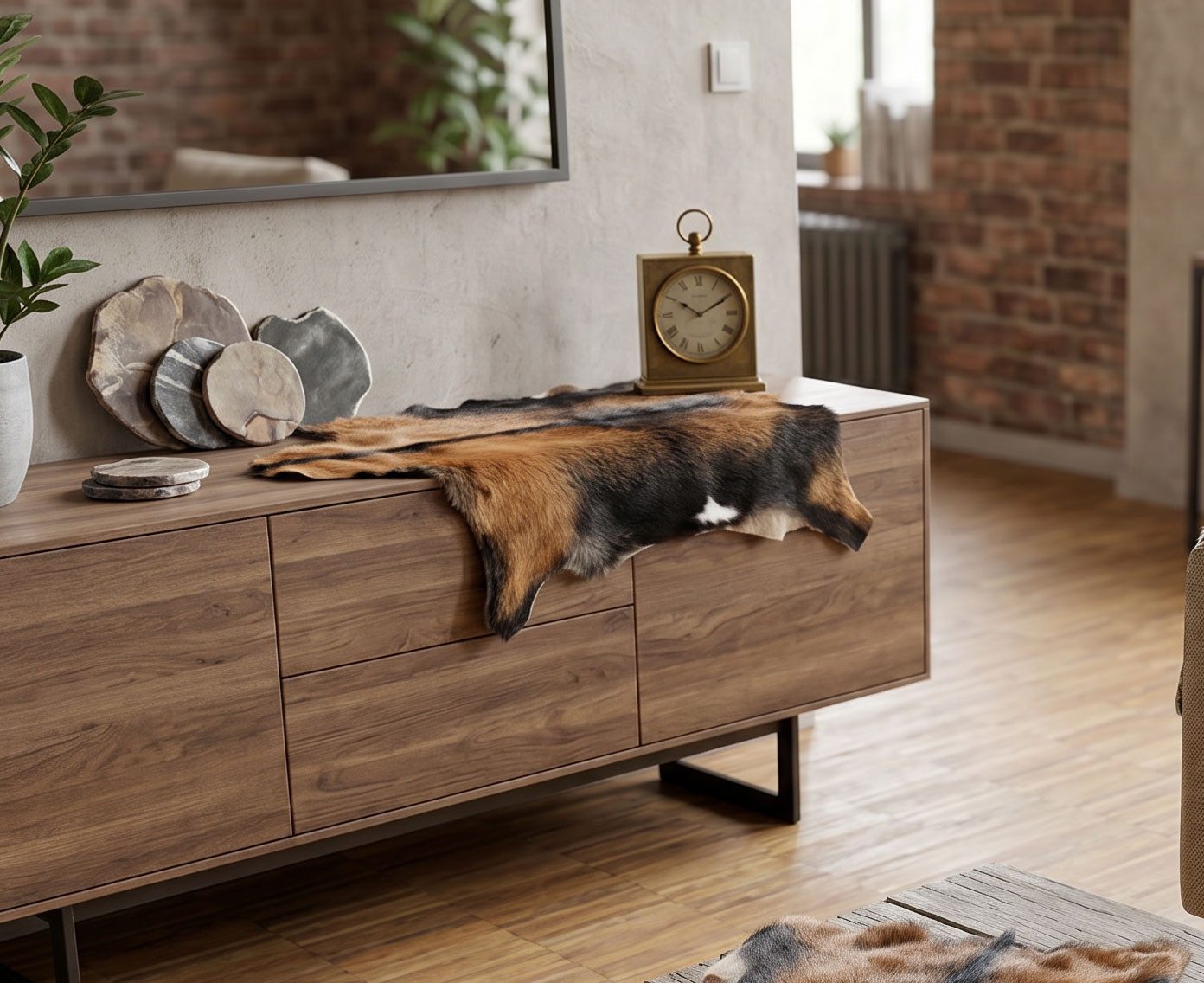KUHFELL online & NOMAD Fellteppich ECHTES ZIEGENFELL BRAUN BEIGE DEKOFELL 80 x 60 cm – Bild 5 von 5