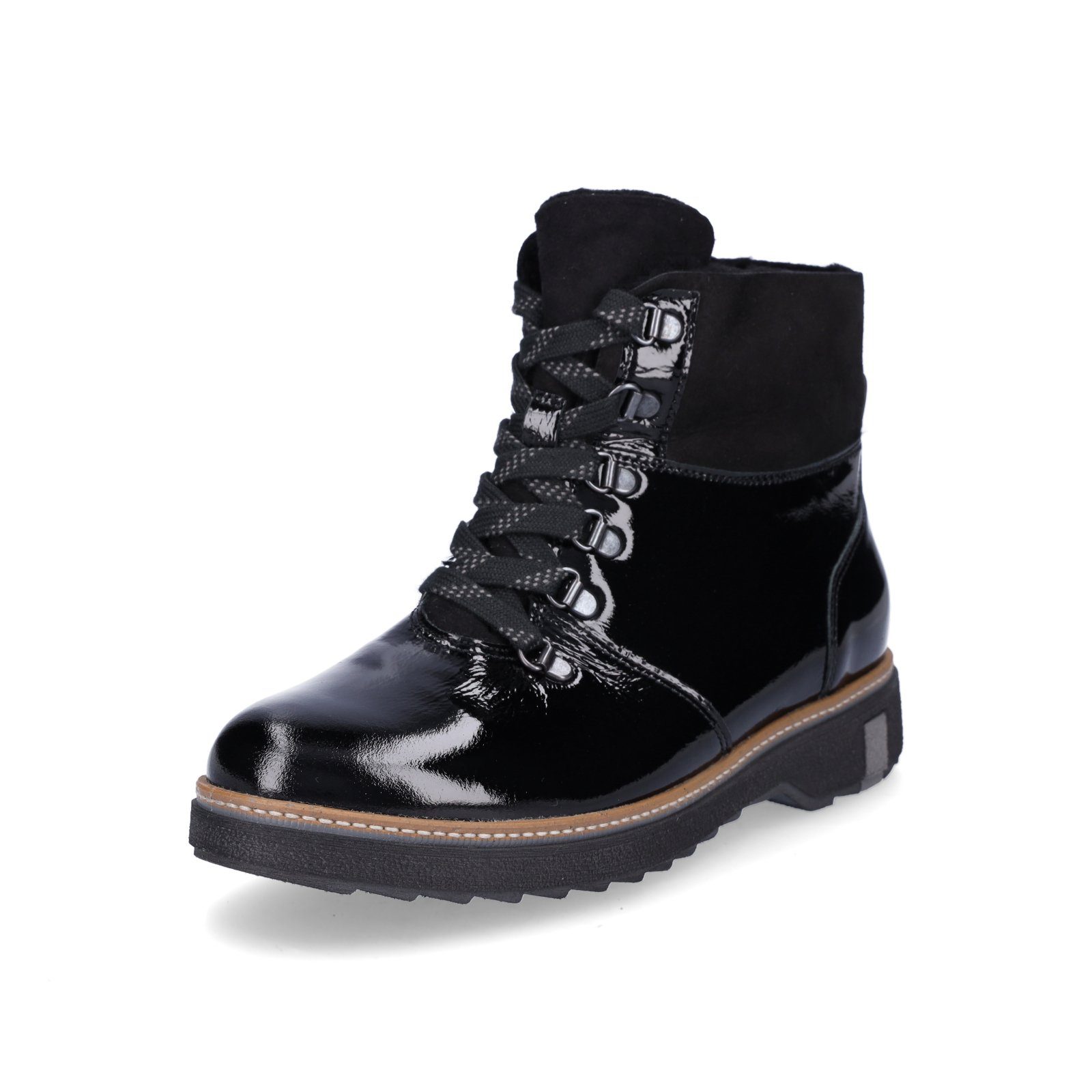 Waldläufer Waldläufer Damen Leder Schnürboot schwarz Lack Schnürboots,  Modell Hitomi, cooler Hikingboot, kuscheliges Warmfutter