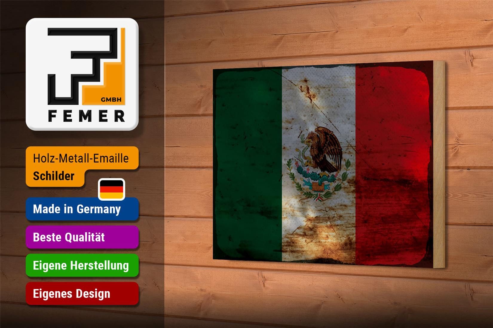 Femer GmbH Holzbild Flagge Mexiko 18x12 cm Flag of Mexico Rost, Flaggen (1 St), Glatte Holzfaserplatte (MDF), vorn beschichtet