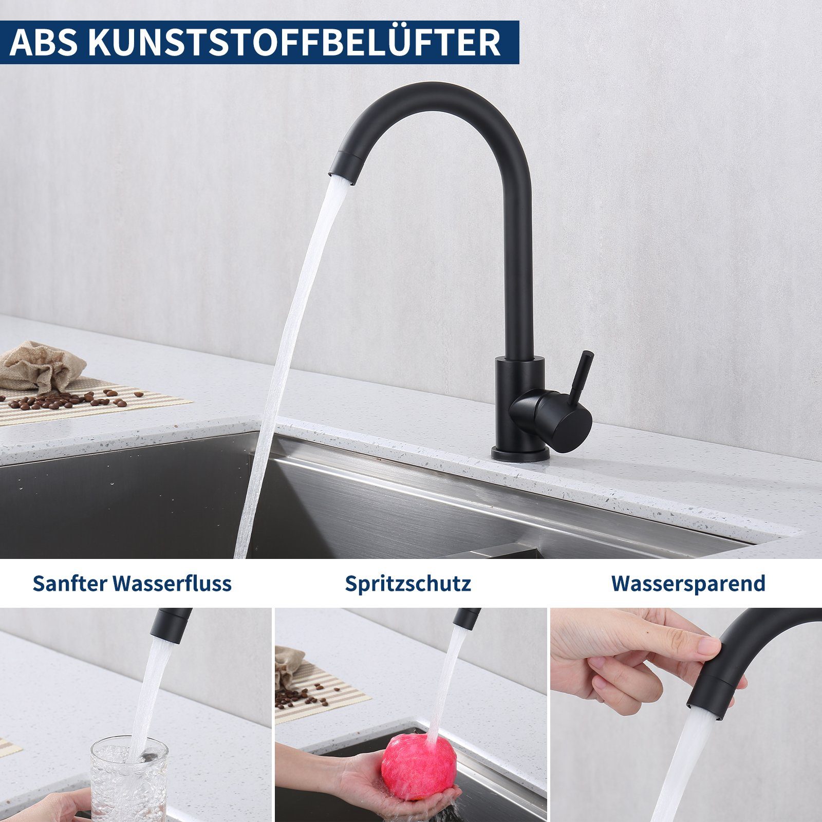 HOMELODY Küchenarmatur Schwarzer 360° drehbarer Spültischarmatur günstig online kaufen