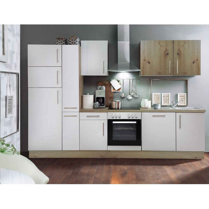 Menke Küchen Spülenunterschrank 102-04-310-017 Küchenzeile ALINA Küchenblock ca. 310 cm ohne E-Geräte Weiß / Eiche Nb.