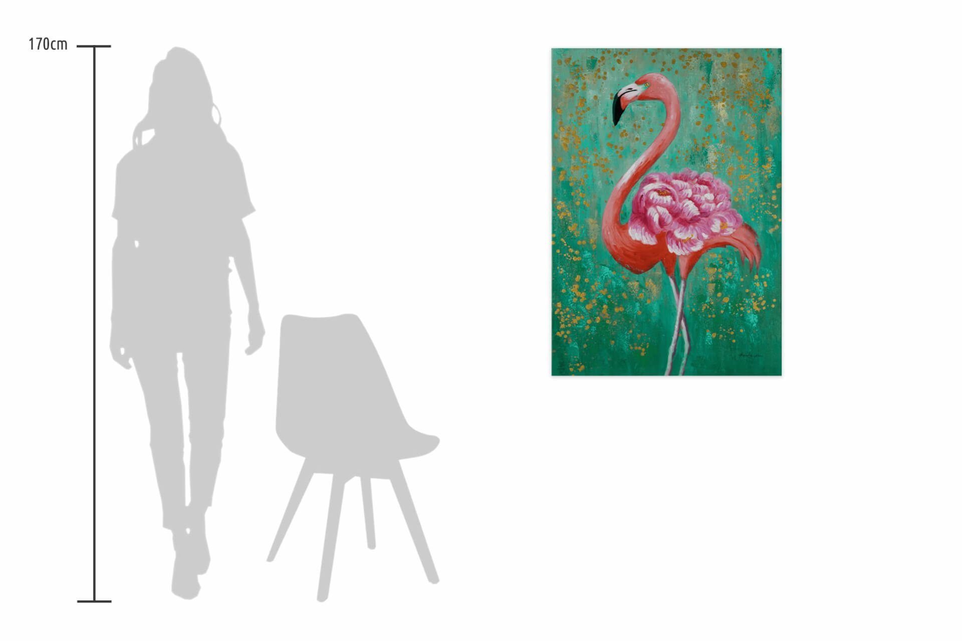 HANDGEMALT Fabulous Wohnzimmer Gemälde Leinwandbild Wandbild Flamingo cm, 70x100 100% KUNSTLOFT