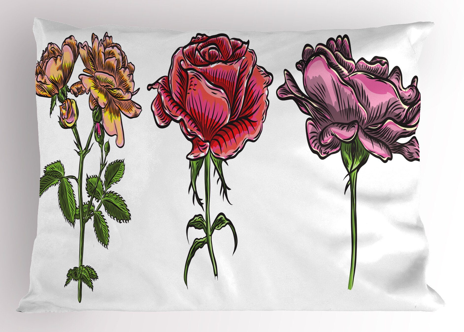 Kissenbezüge Dekorativer Standard King Size Gedruckter Kissenbezug, Abakuhaus (1 Stück), Blumen Verschiedene Rose Blumenarten