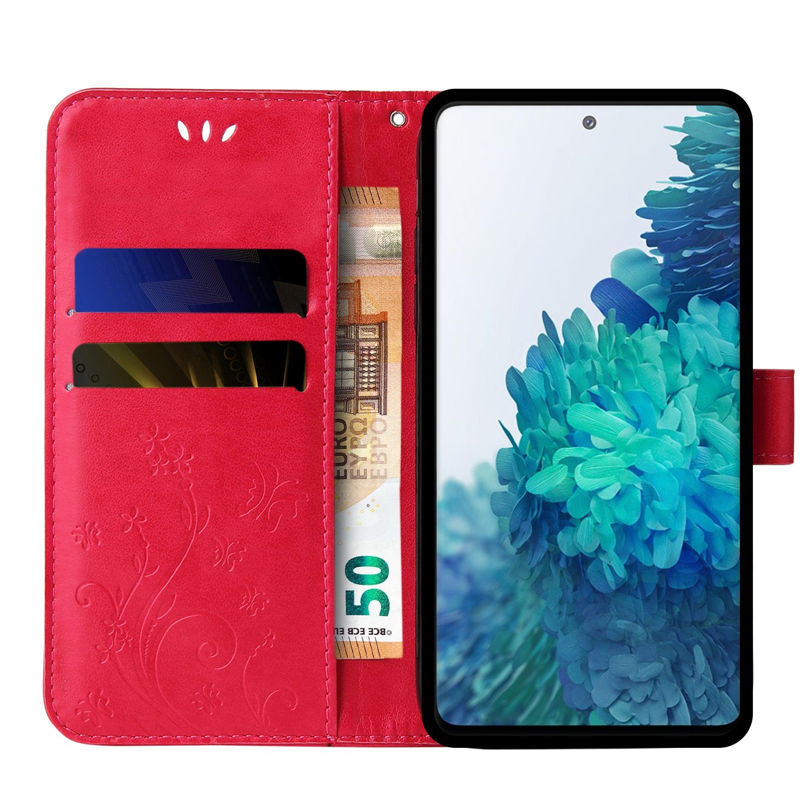 Tec-Expert Handyhülle Cover Tasche Hülle für Samsung Galaxy S20 FE 6,5 Zoll, Klapphülle Case mit Kartenfach Fliphülle aufstellbar, Motiv Blumen